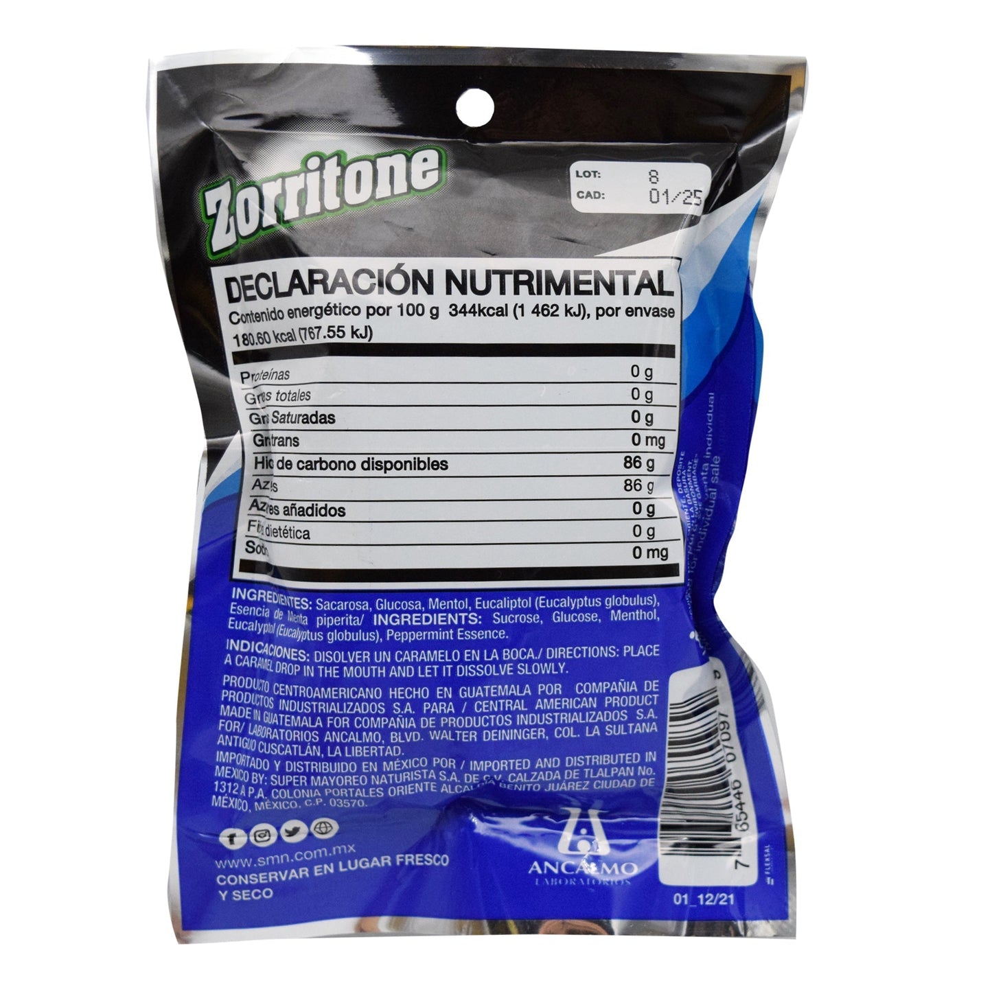 Caramelo Zorritone Menthol Power 15 Caramelos Bolsa (ANCALMO)