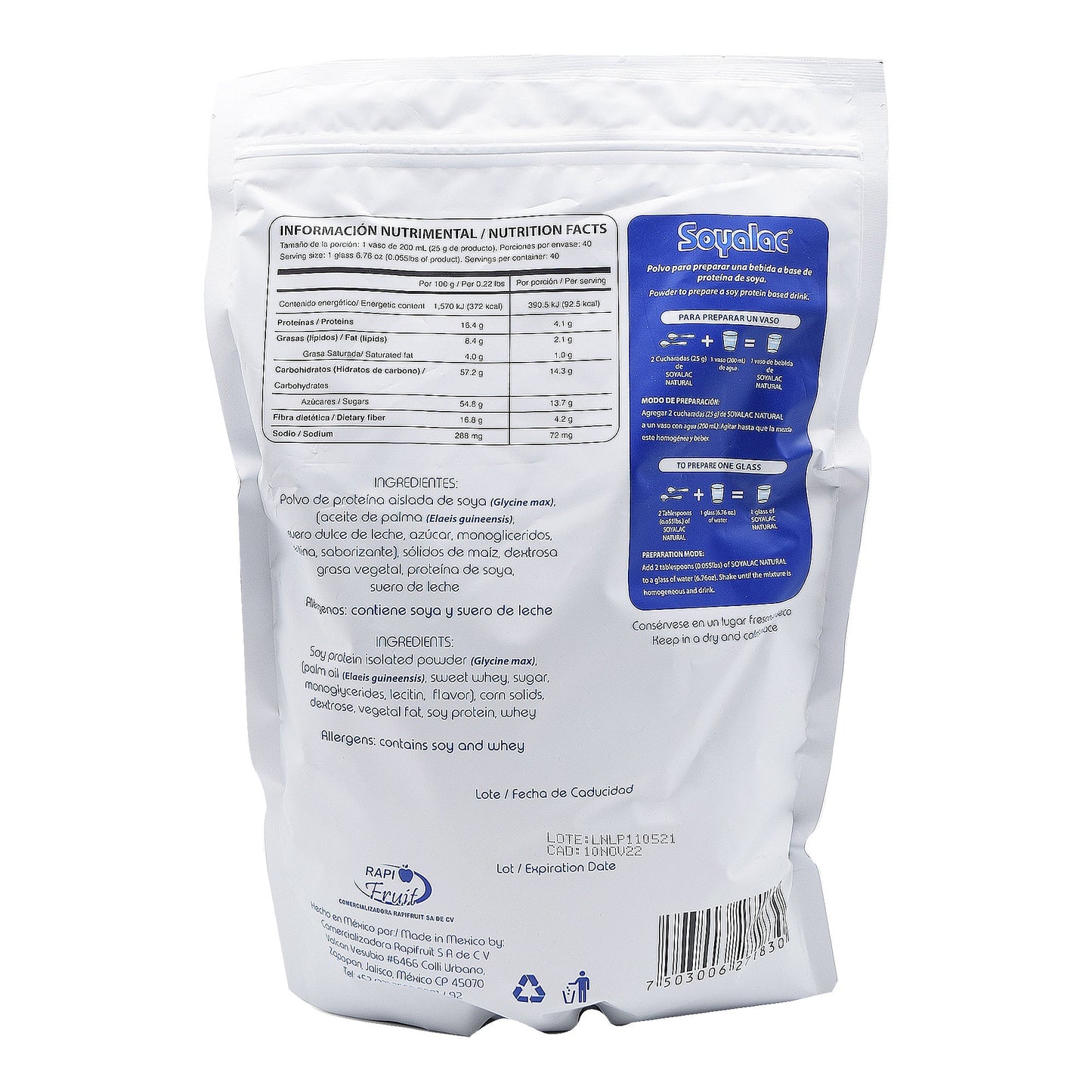 Bebida De Soya Natural 1 Kg (SOYALAC RAPIFRUIT)