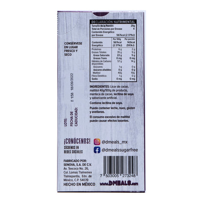 Chocolate Semi Amargo Sin Azucar 100 G (D MEALS)