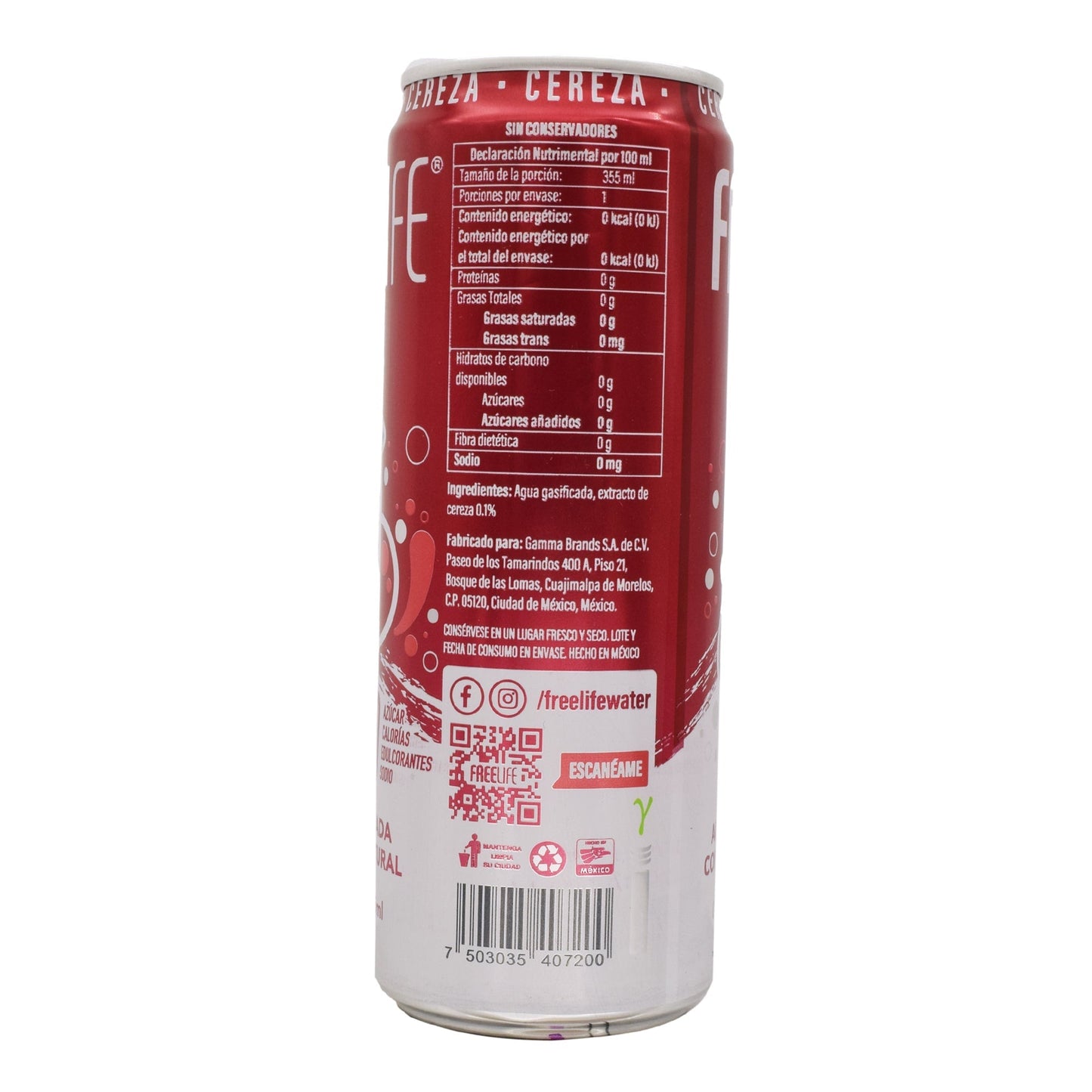 Agua Gasificada Cereza 355 Mililitros (FREELIFE)