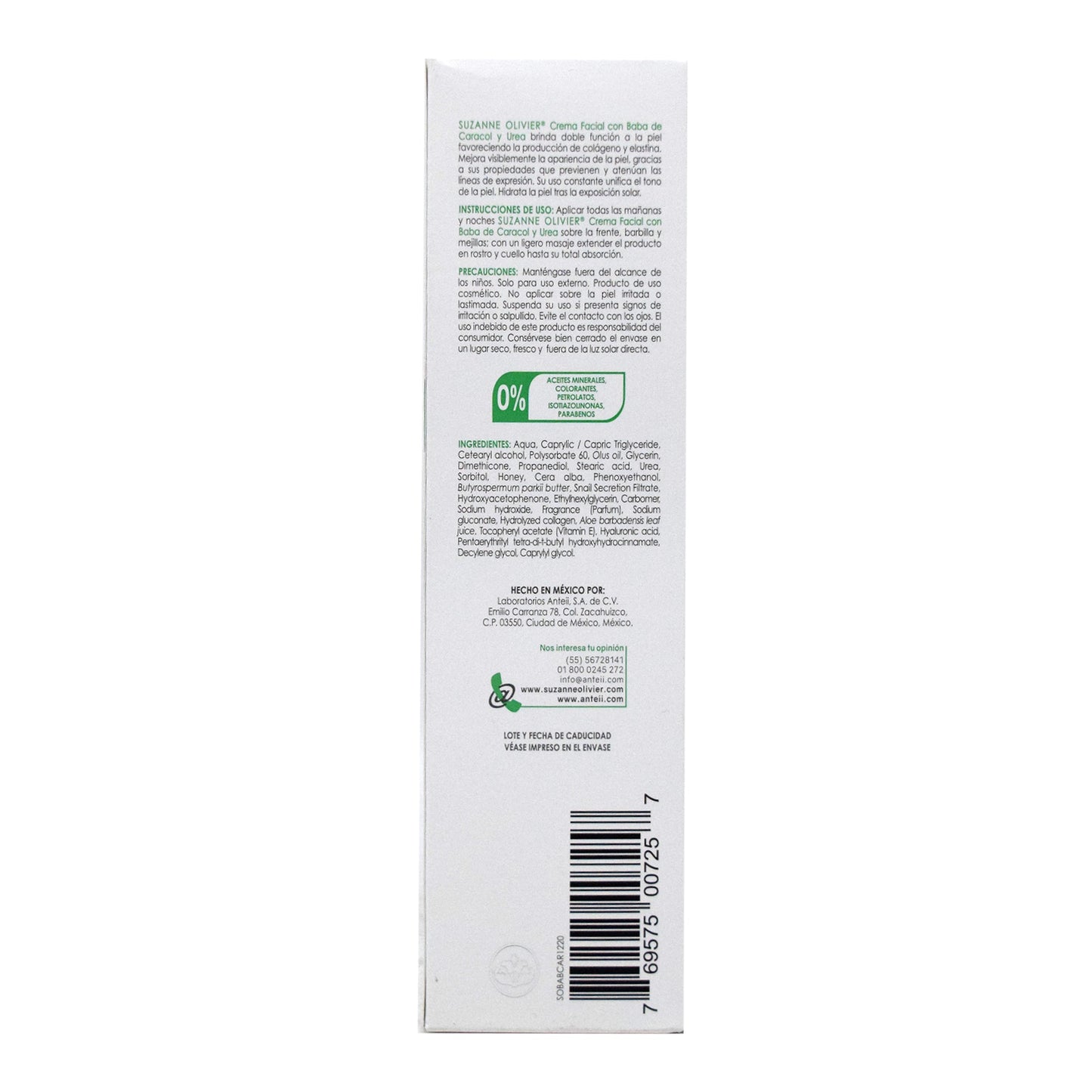 Crema Facial Baba De Caracol Y Urea 113 G (SUZANNE OLIVIER)