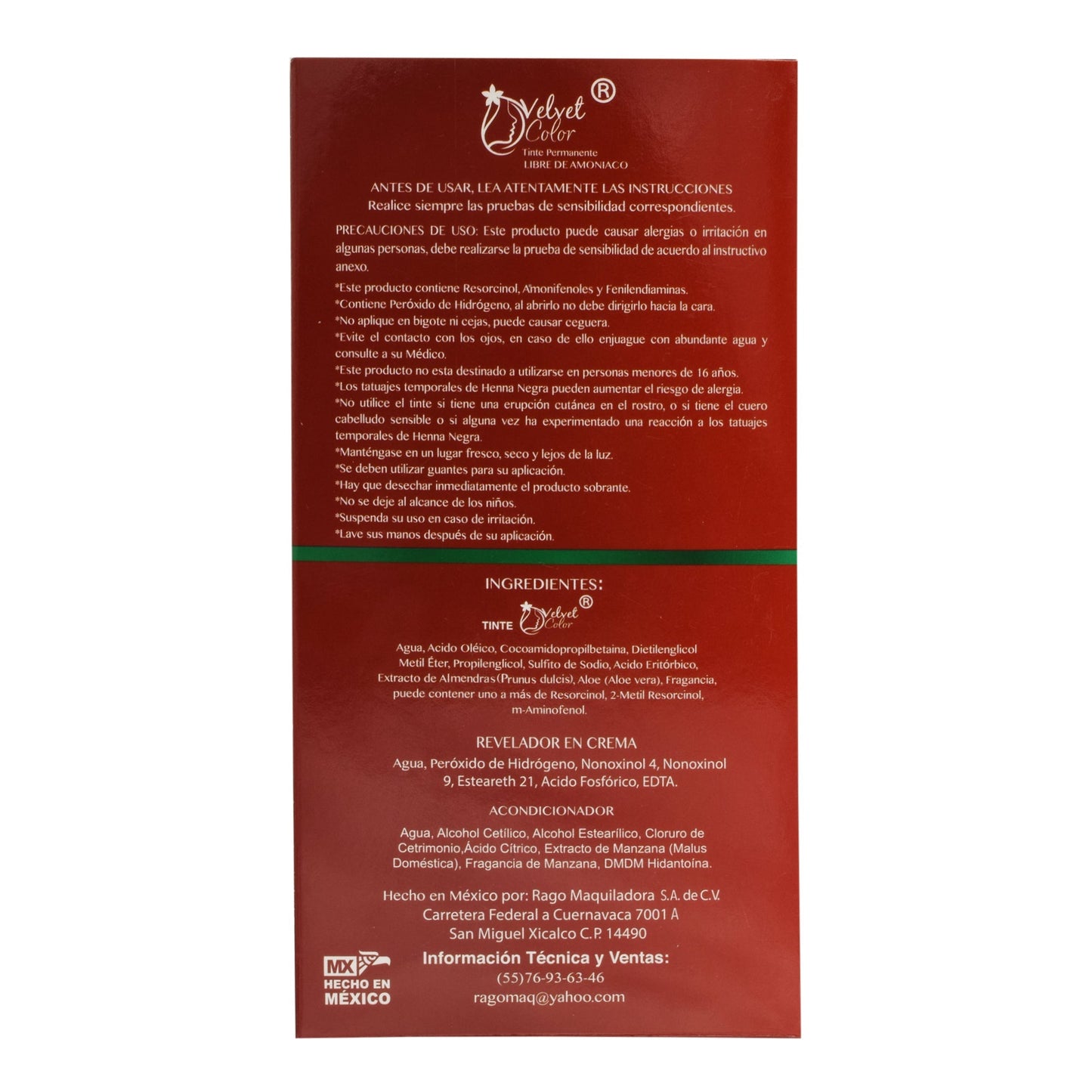Tinte Castaí±o Rojizo Profundo 150 Mililitros (VELVET COLOR)