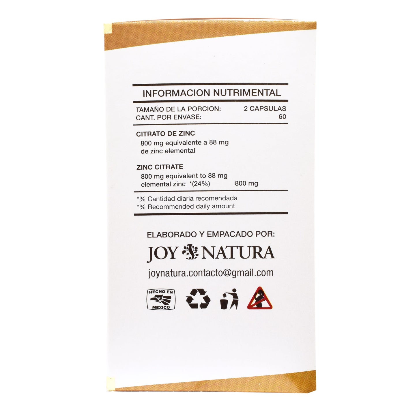 Citrato De Zinc 60 Cápsulas (JOY NATURA)