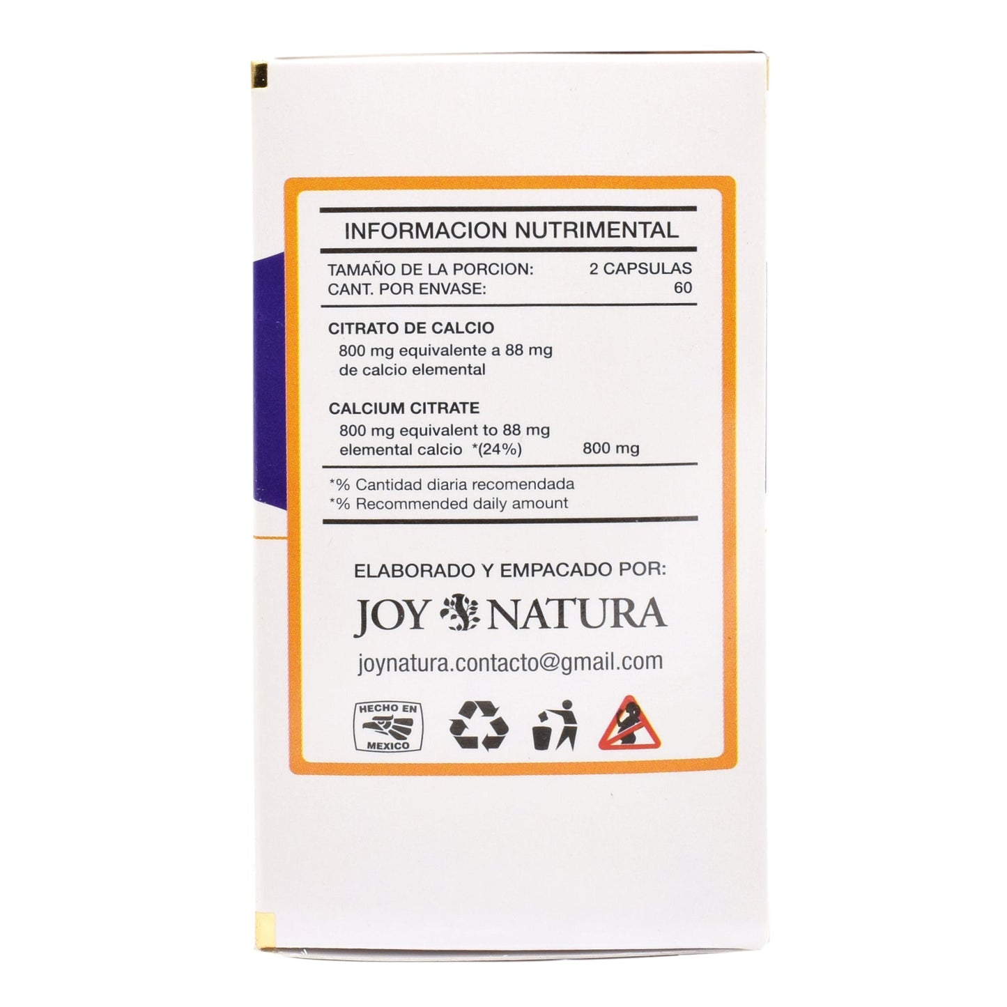 Citrato De Calcio Vitamina D3 60 Cápsulas (JOY NATURA)