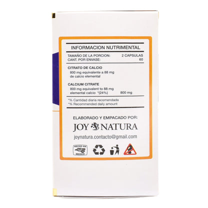Citrato De Calcio Vitamina D3 60 Cápsulas (JOY NATURA)
