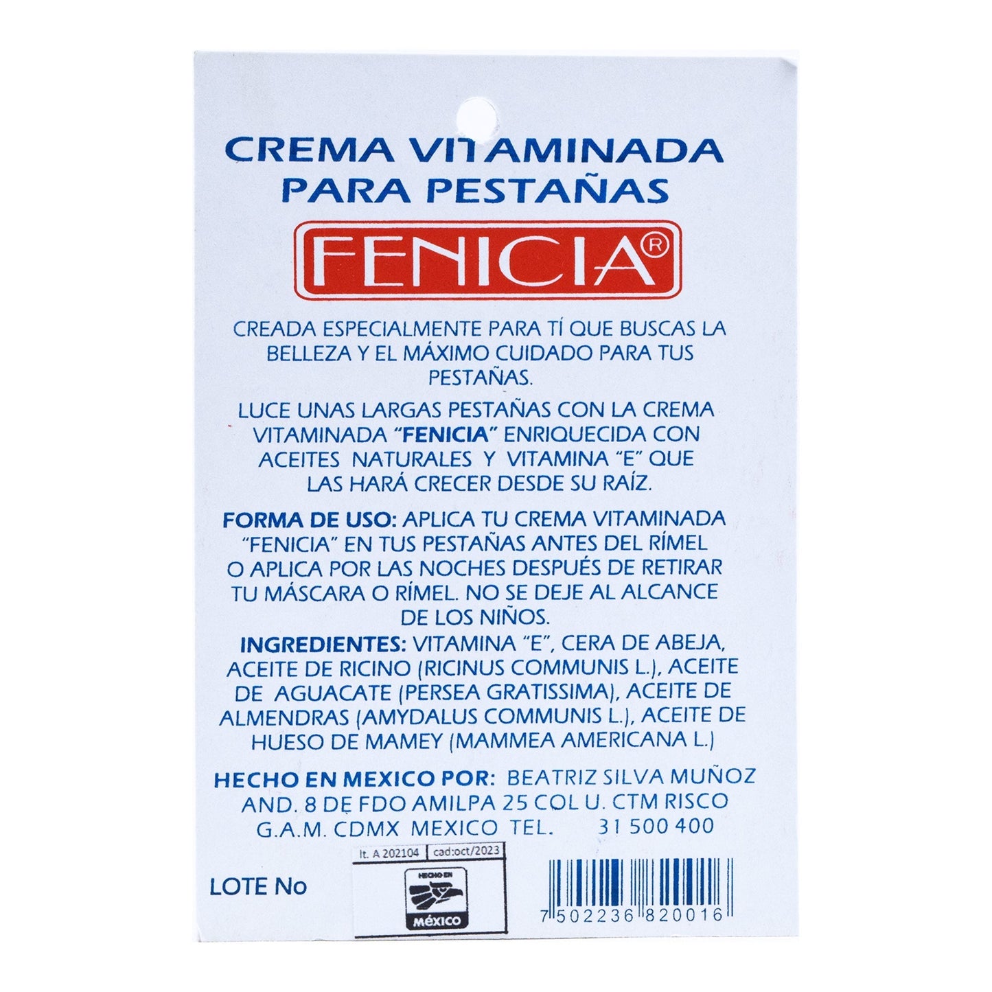 Crema Vitaminada Para Pestaí±as 14 G (FENICIA)