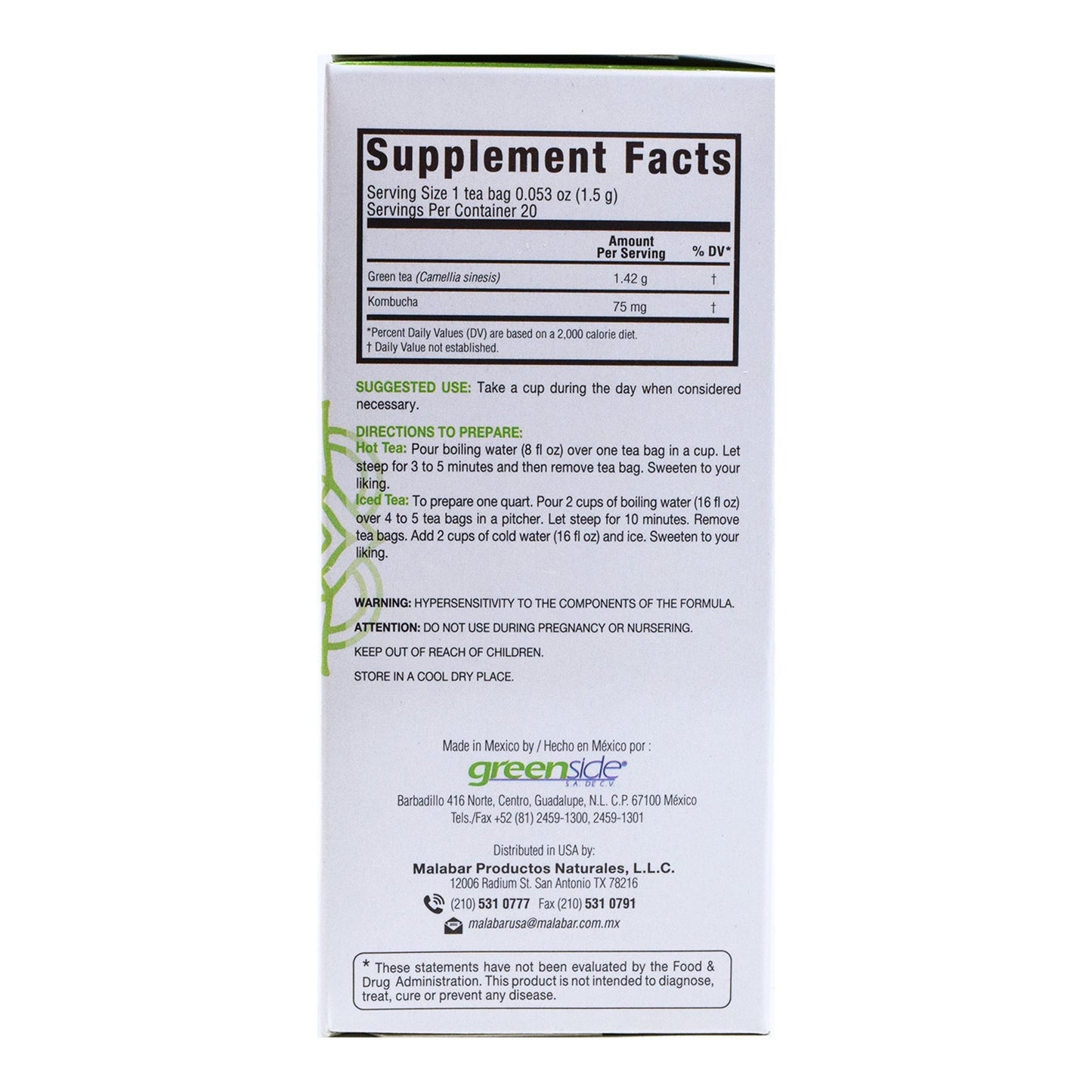 Infusion Kombucha Te Verde 30 G (GREENSIDE)