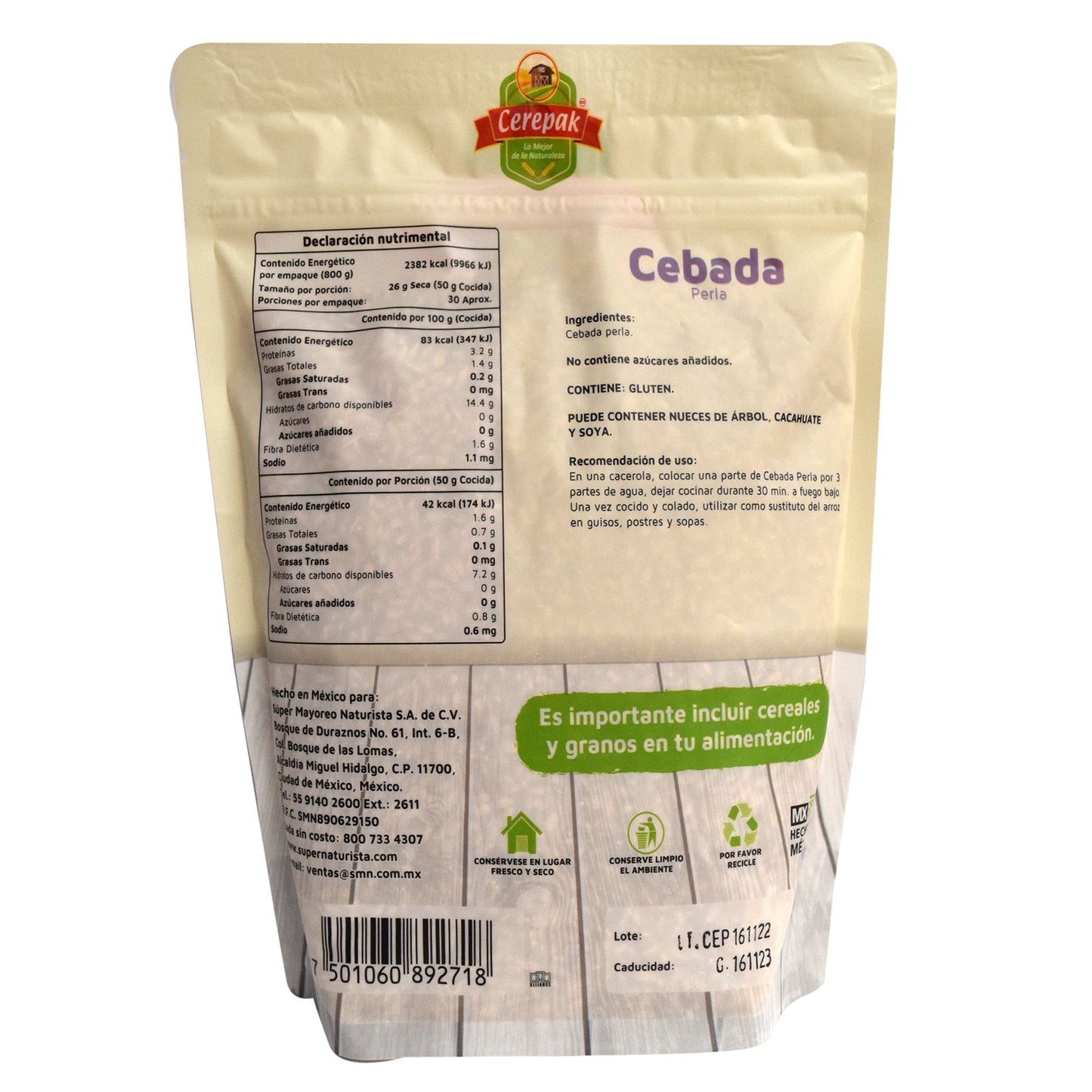 Cebada Perla  800 G (CEREPAK)