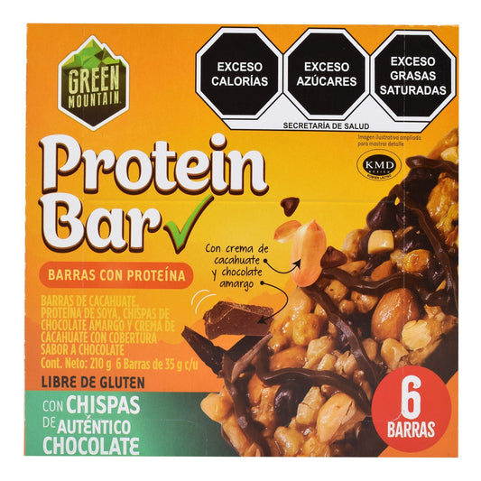Barra De Cacahuate Con Proteina Y Chocolate 210 G (Paquete 6) (GREEN MOUNTAIN)