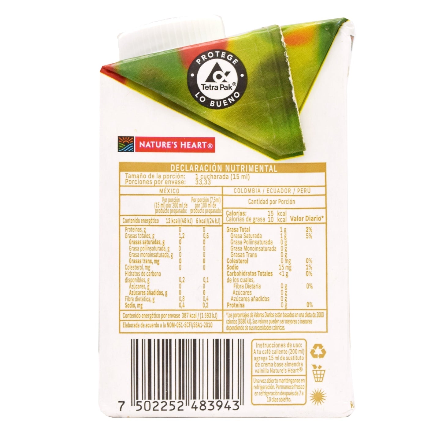 Crema Para Cafe Almendra Vainilla 500 Mililitros (NATURES HEART)