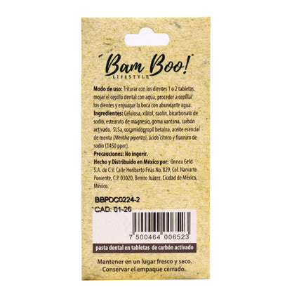 Pasta Dental Carbon Activado 90 Tabletas (BAM BOO! LIFESTYLE)