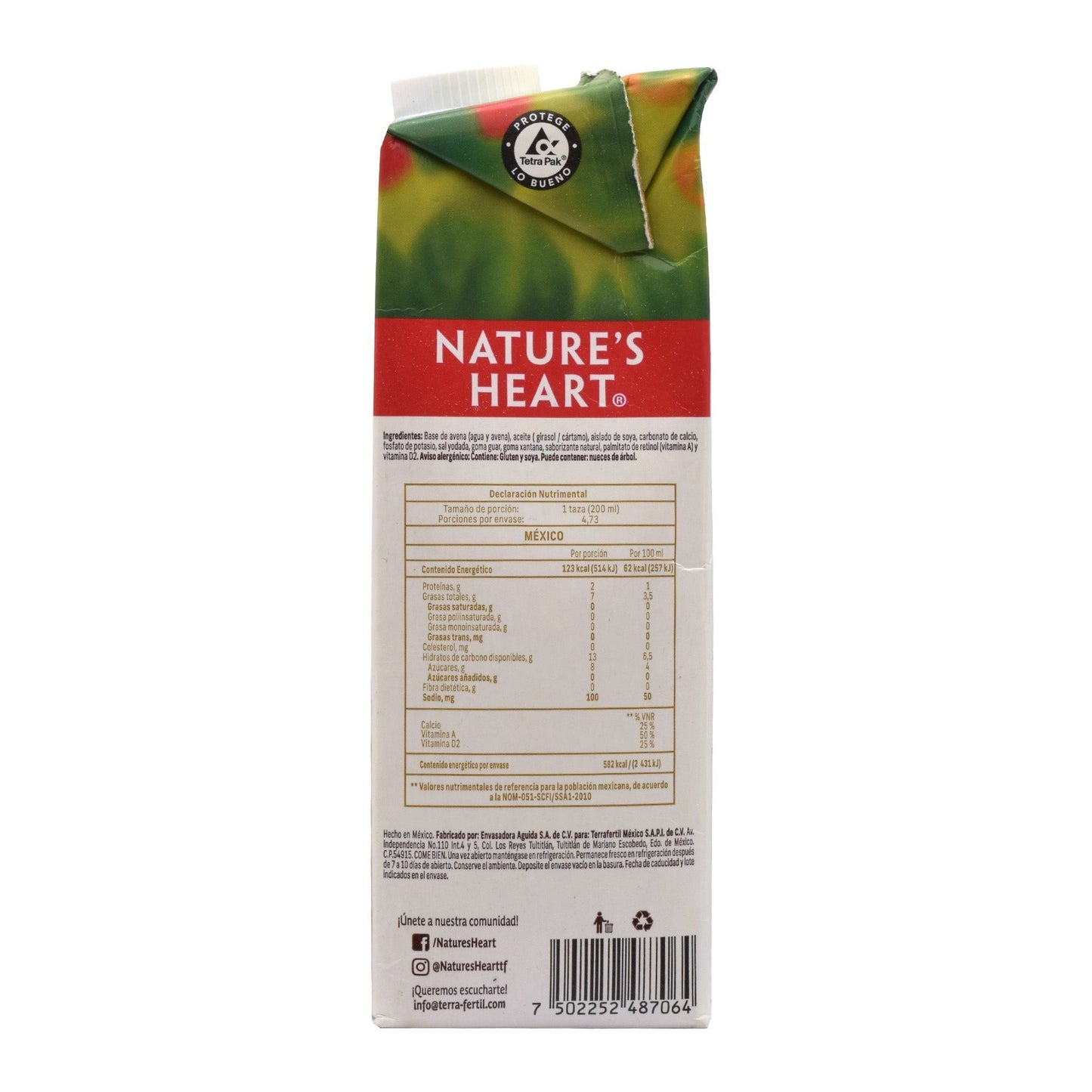 Bebida De Avena Sab Vainilla 946 Mililitros (NATURES HEART)
