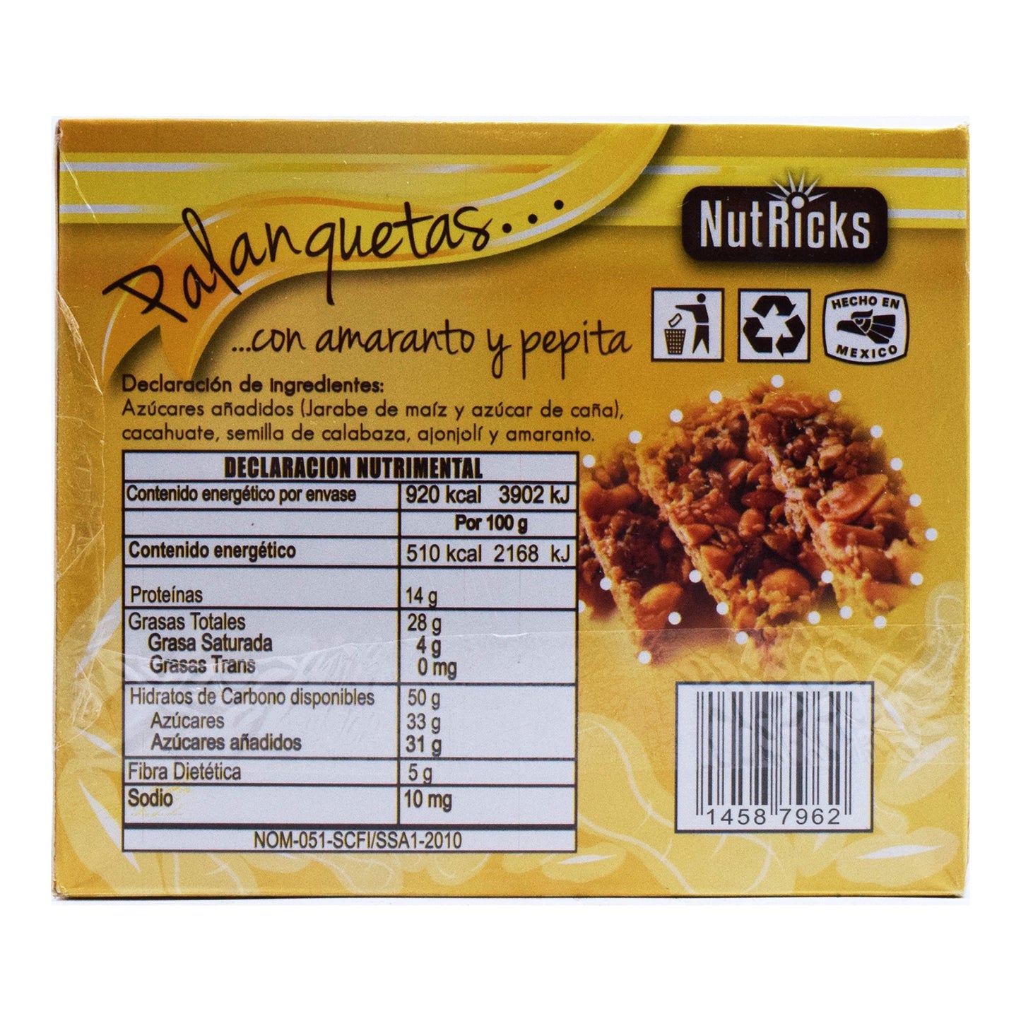 Palanqueta De Amaranto Y Pepita 15 Pzas 180 G (NUTRICKS)