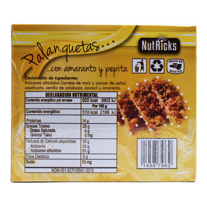 Palanqueta De Amaranto Y Pepita 15 Pzas 180 G (NUTRICKS)