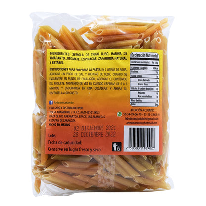 Pasta Integral Con Verdura Pluma 200 G (ARTE AMARANTO)