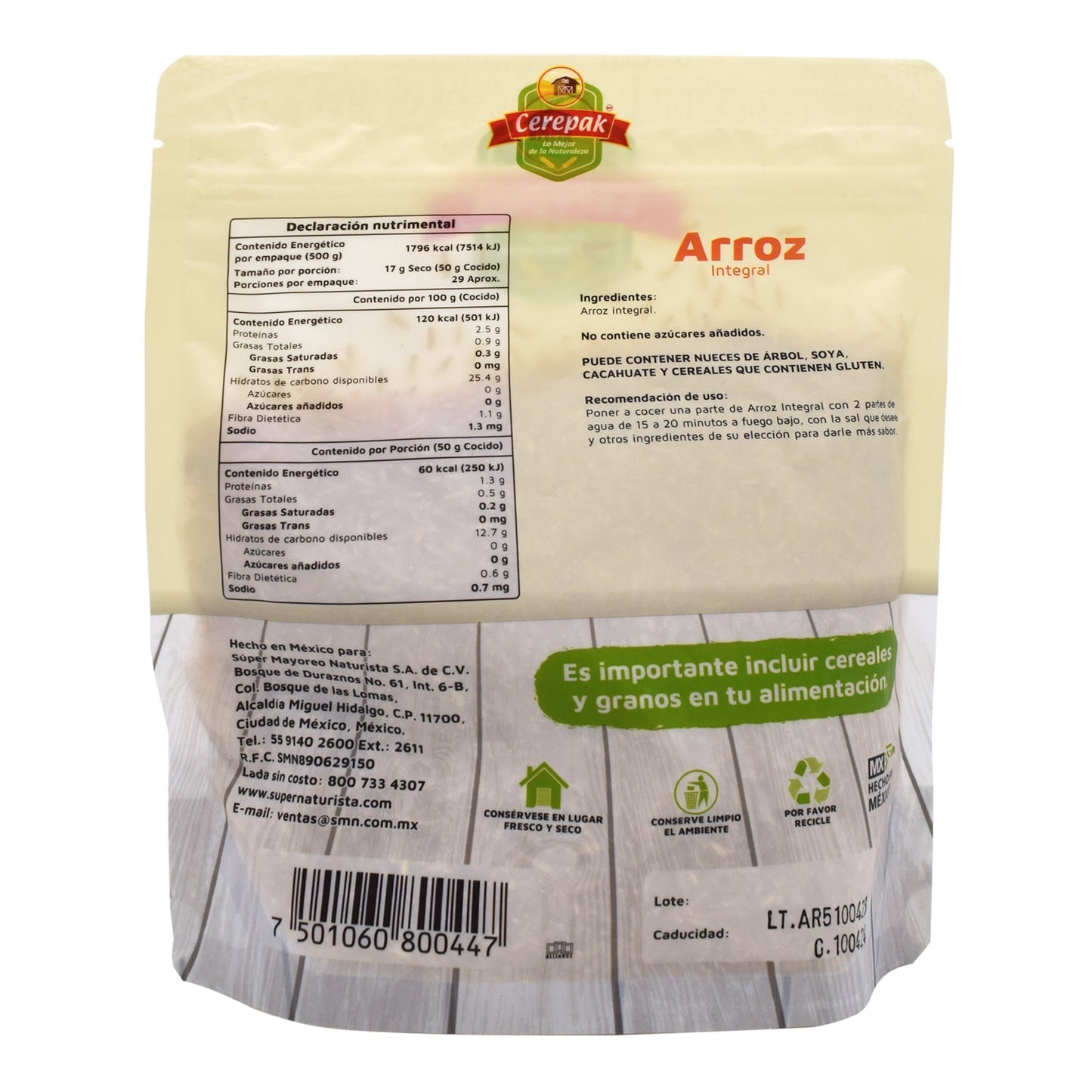 Arroz Integral 500 G (CEREPAK)