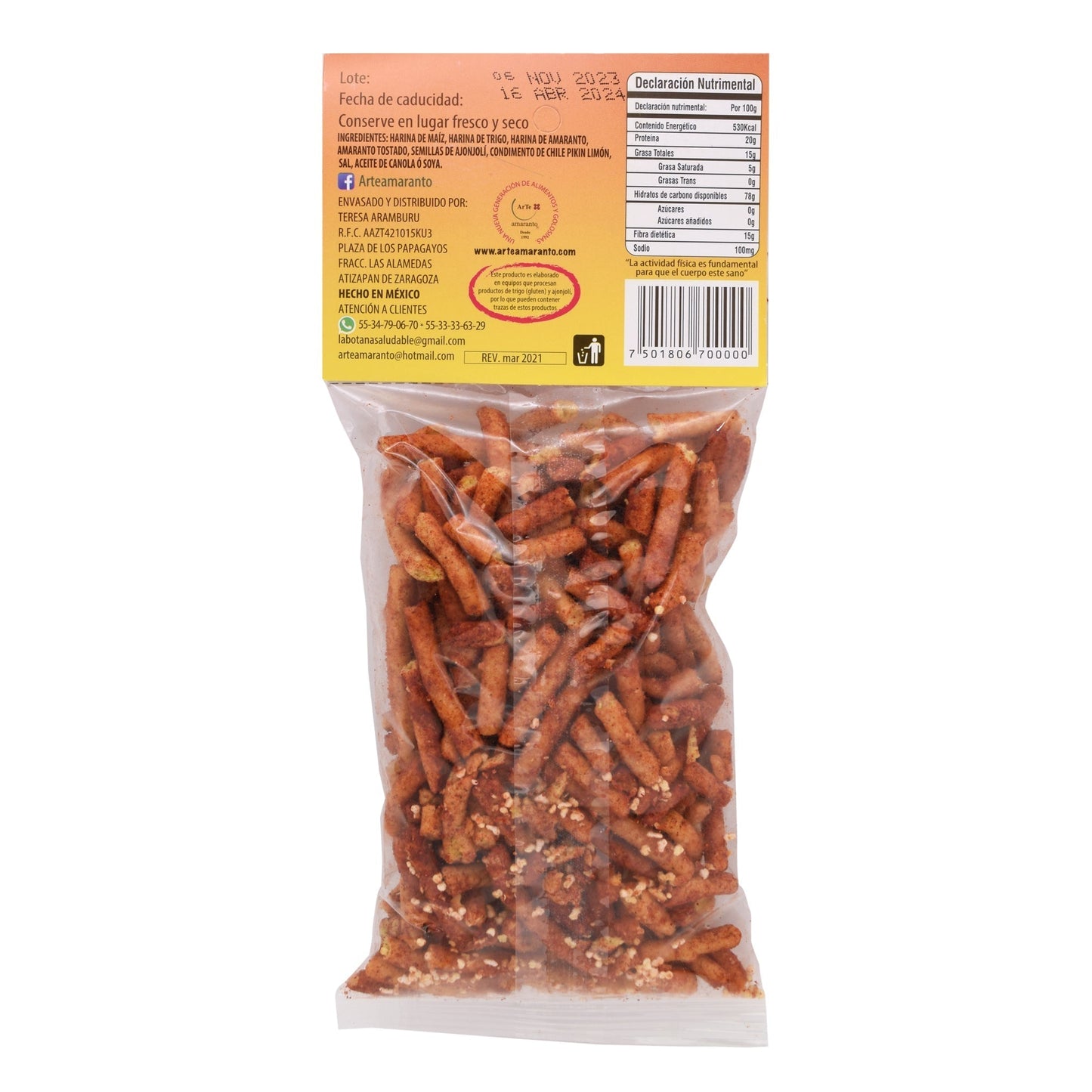 Churritos De Amaranto Chile 100 G (Caja 10) (ARTE AMARANTO)