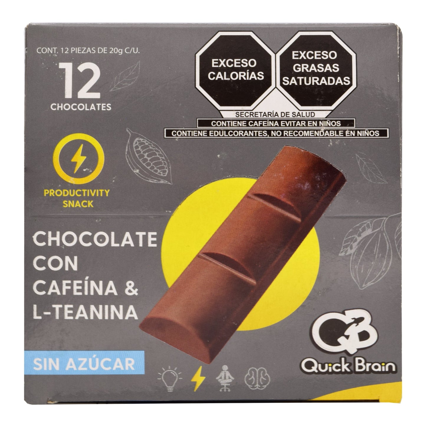 Barra Chocolate Cafeina Te Verde Sin Azucar 20 G (QUICK BRAIN)