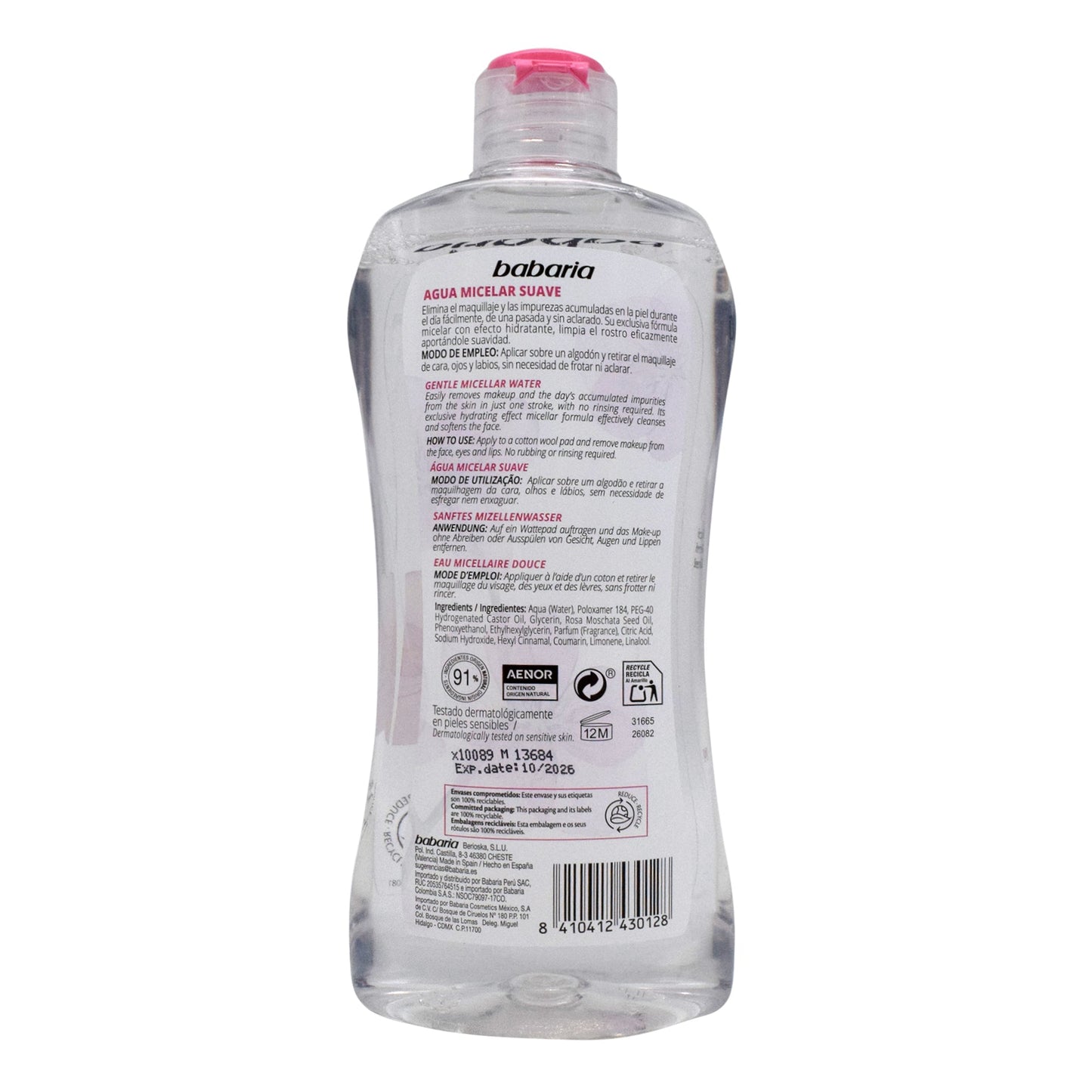 Agua Micelar 400 Mililitros (BABARIA)