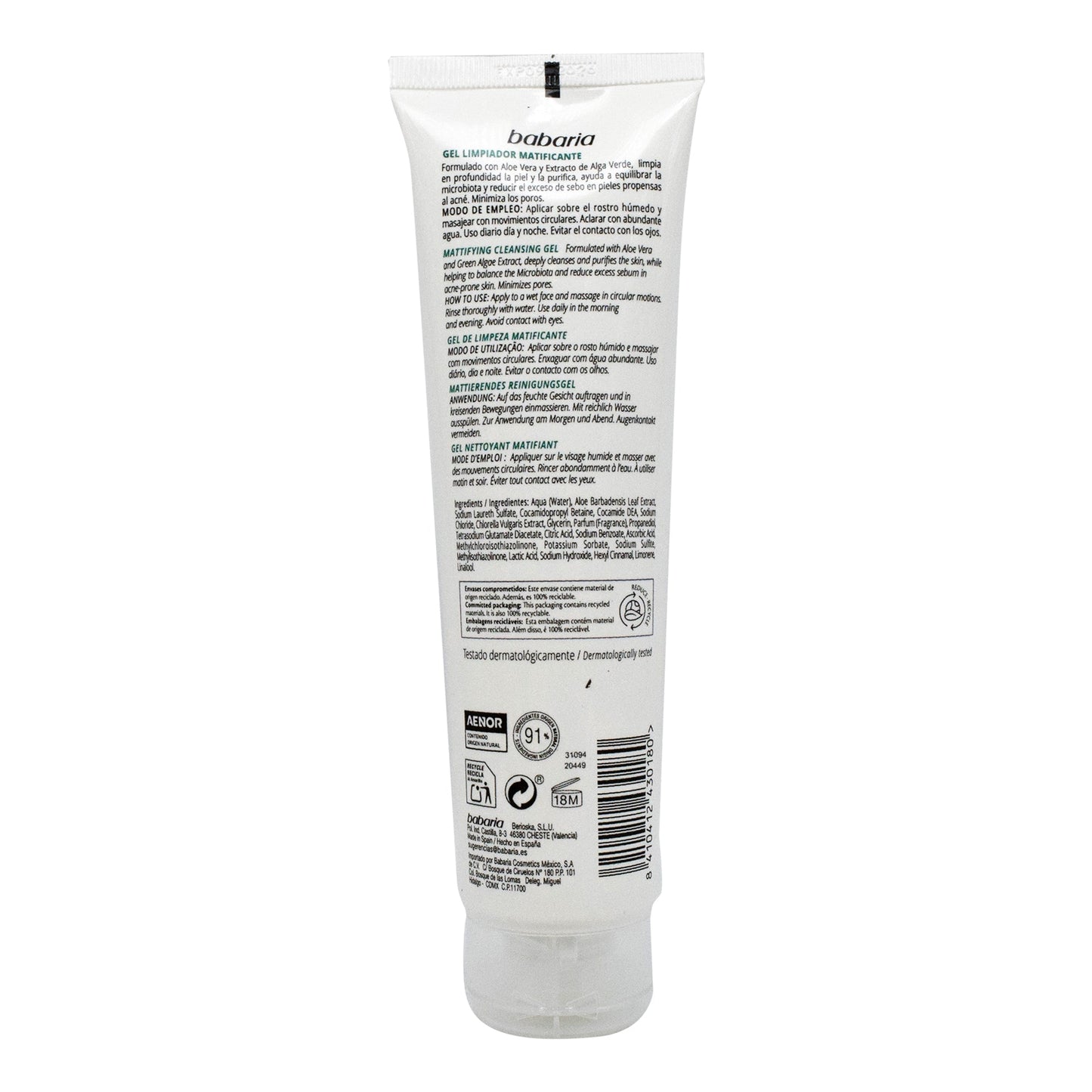 Gel Facial Matificante Aloe 150 Mililitros (BABARIA)