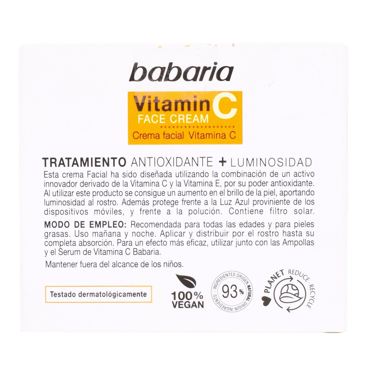 Crema Facial Vitamina C 50 Mililitros (BABARIA)