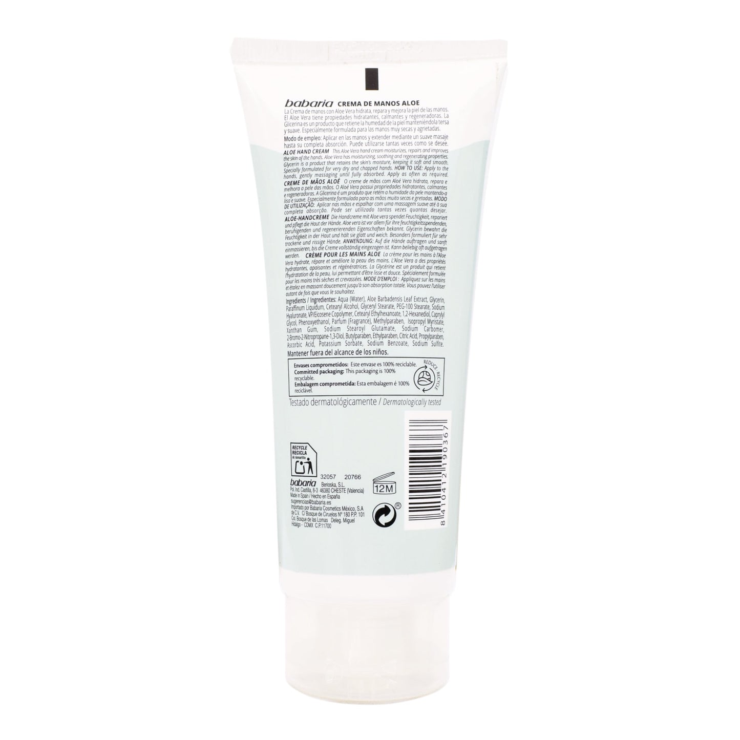 Crema De Manos Aloe 75 Mililitros (BABARIA)