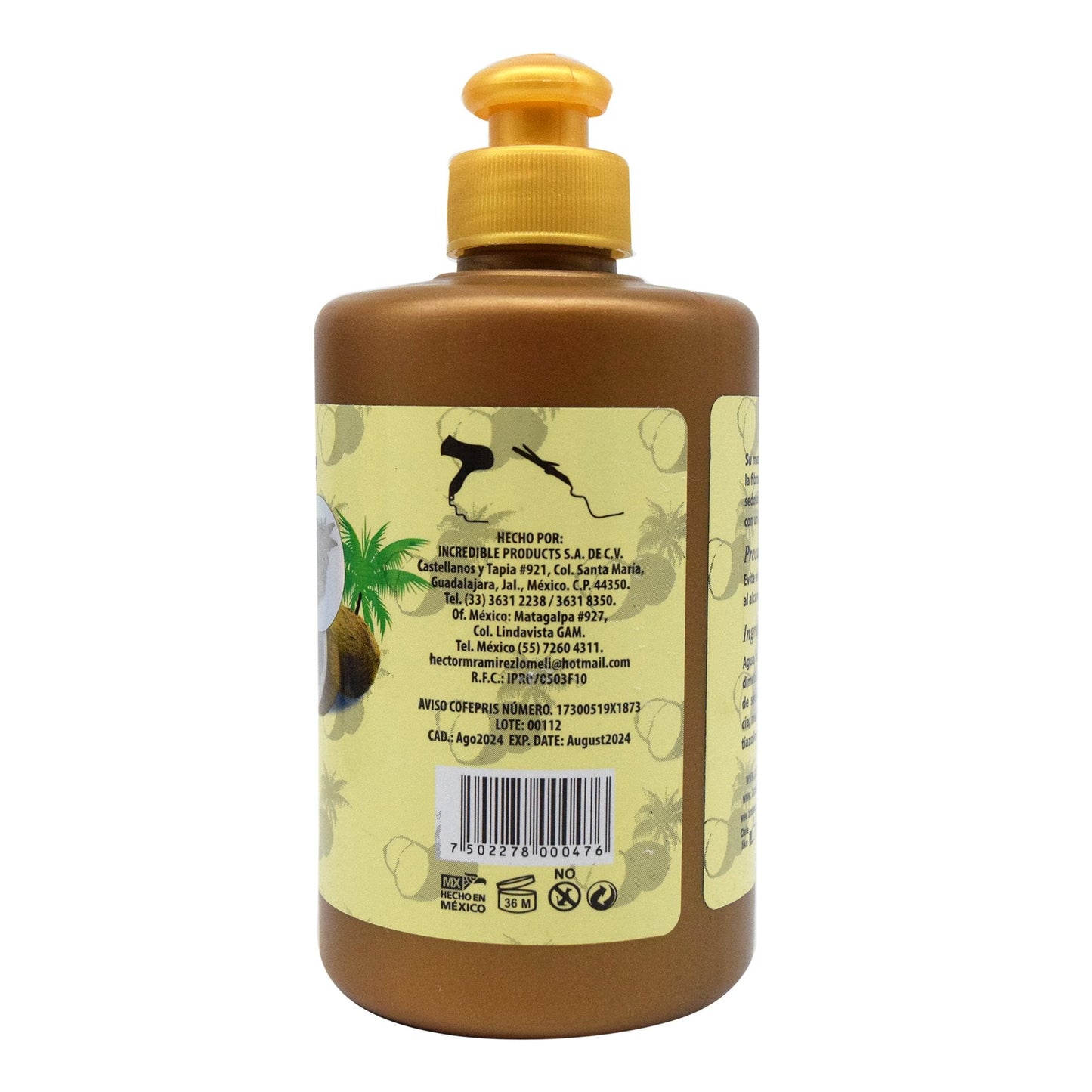 Crema Para Peinar Aceite De Coco 250 Mililitros (INCREDIBLE PRODUCTS)