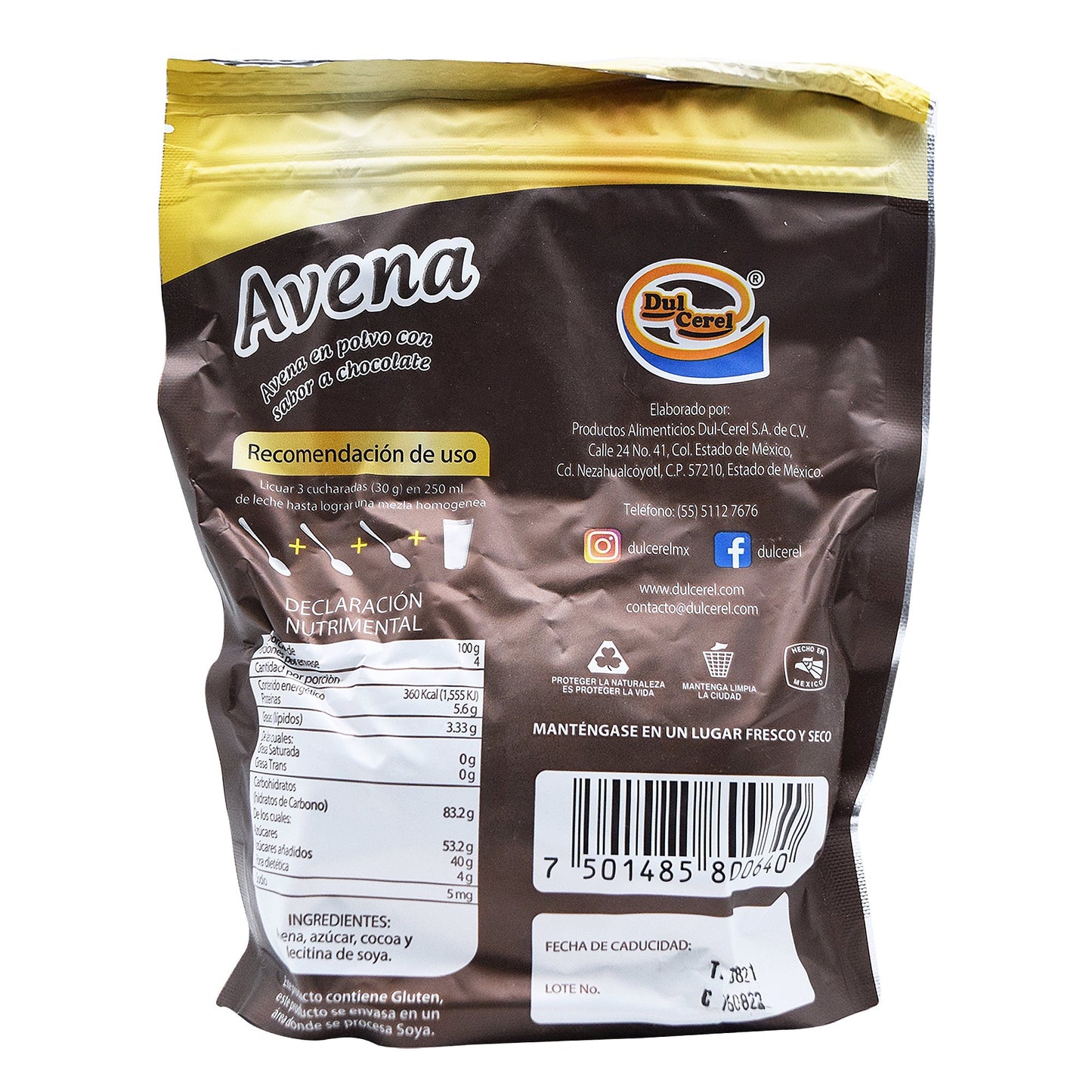 Bebida De Avena Sab Chocolate 400 G (DULCEREL)