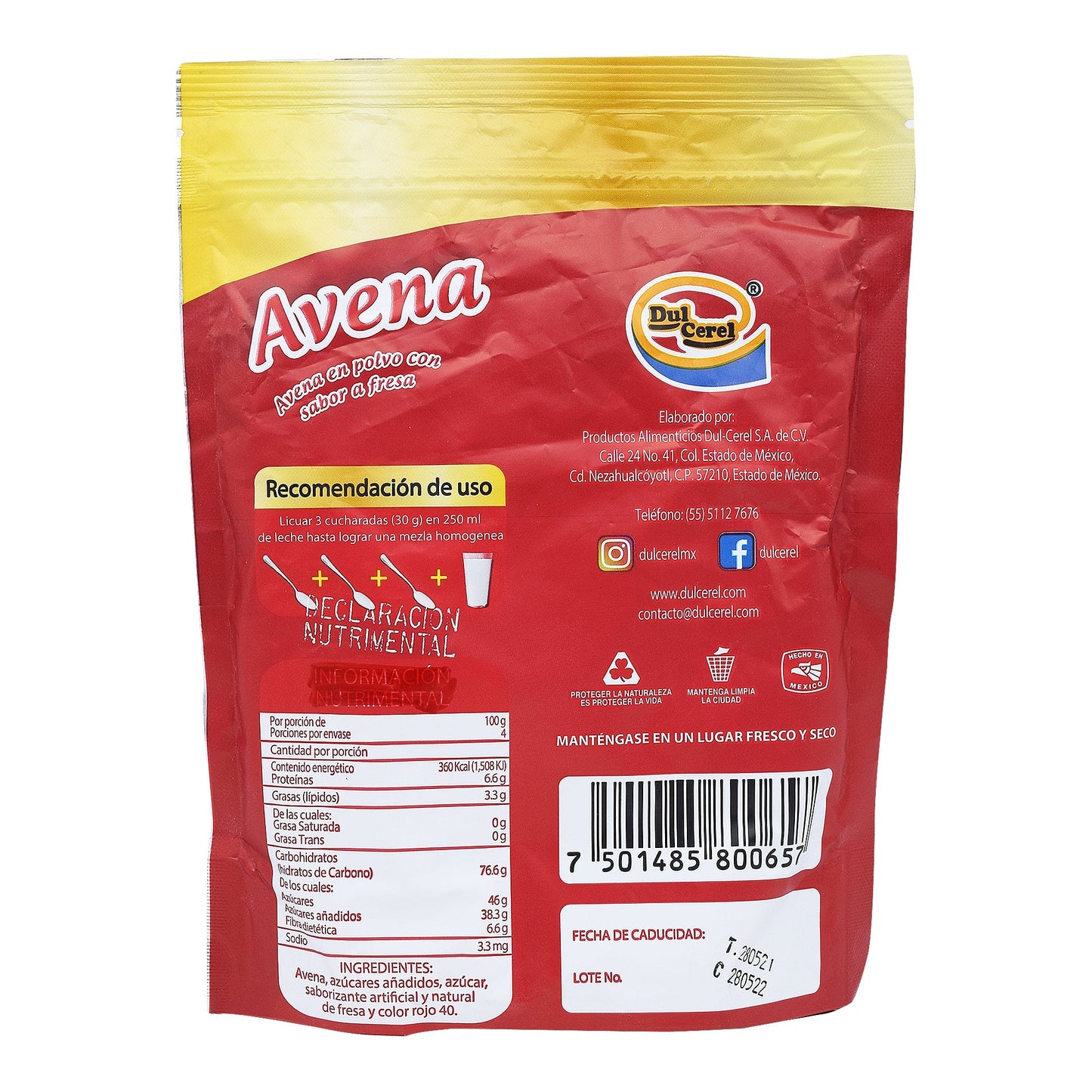 Bebida De Avena Sab Fresa 400 G (DULCEREL)