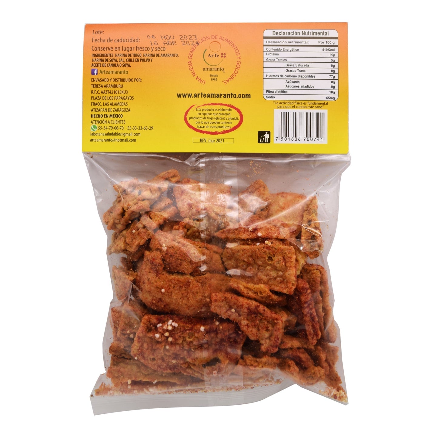 Chicharron Con Amaranto Y Soya Con Chile 50G (Caja 12) (ARTE AMARANTO)
