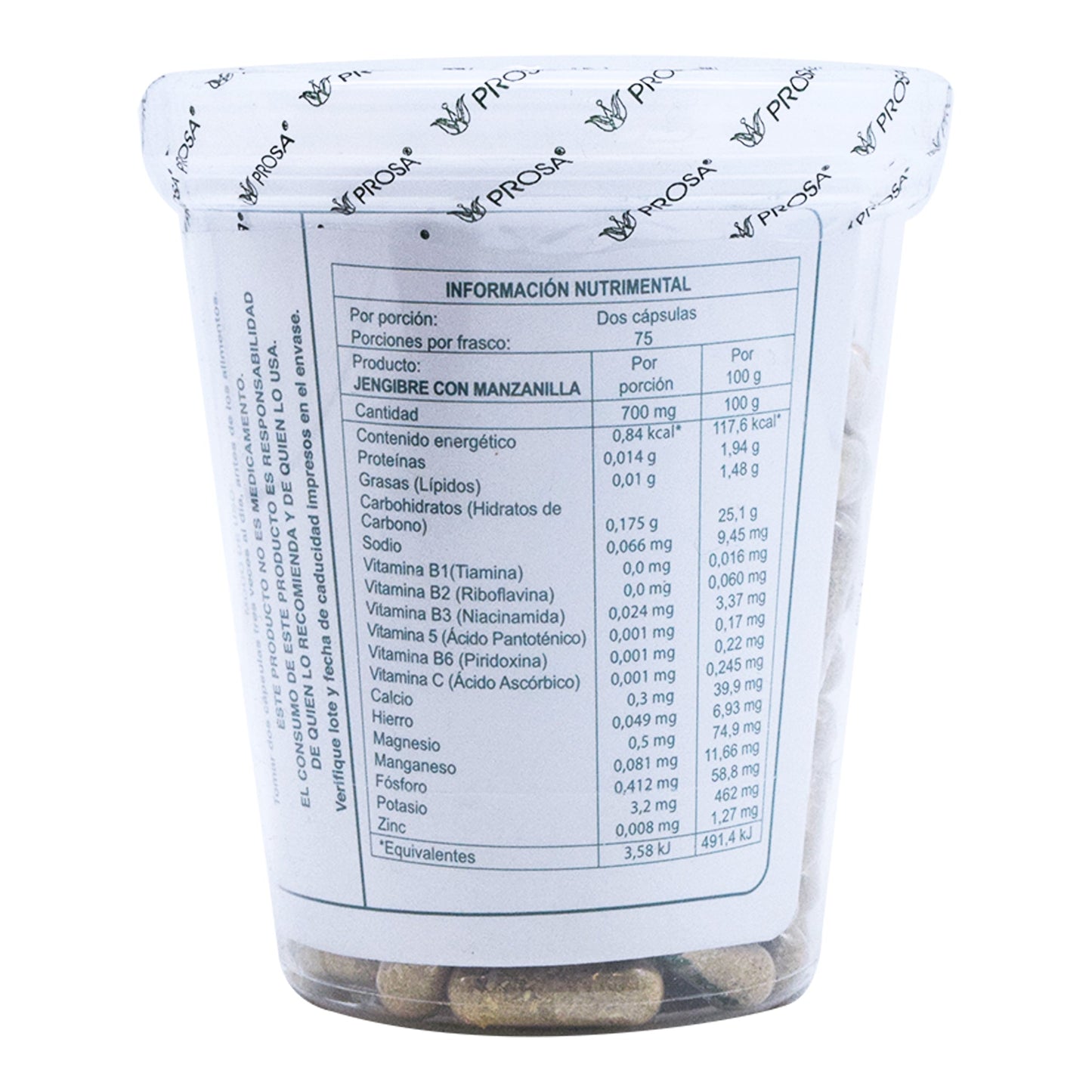 Jengibre Con Manzanilla 150 Cápsulas (PROSA)