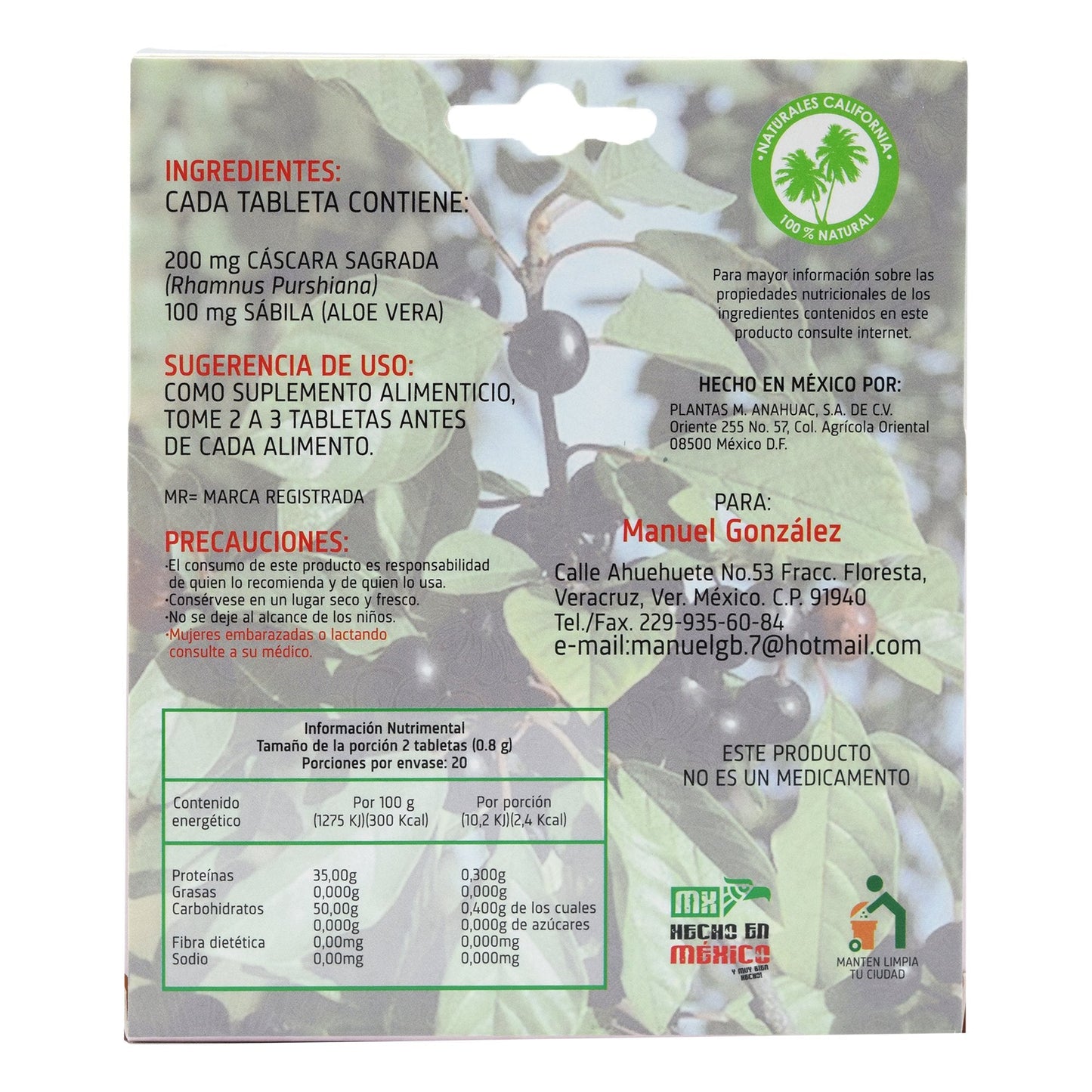 Cascara Sagrada 40 Cápsulas (NATURALES CALIFORNIA)