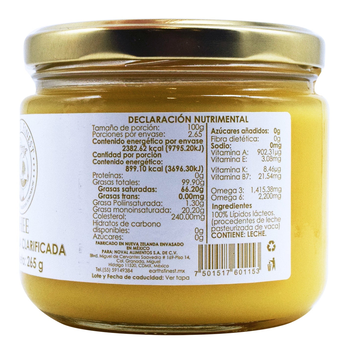 Mantequilla Clarificada Ghee 265 G (EARTHS FINEST)