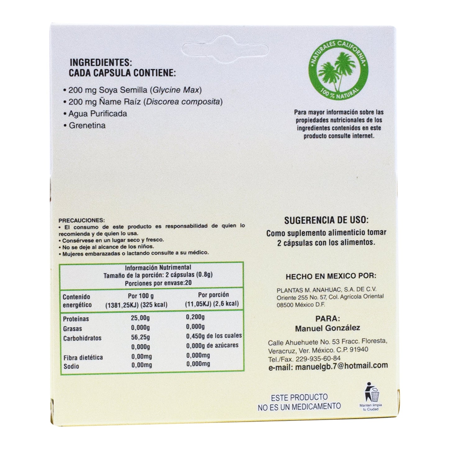 Isoflavonas De Soya 40 Cápsulas (NATURALES CALIFORNIA)