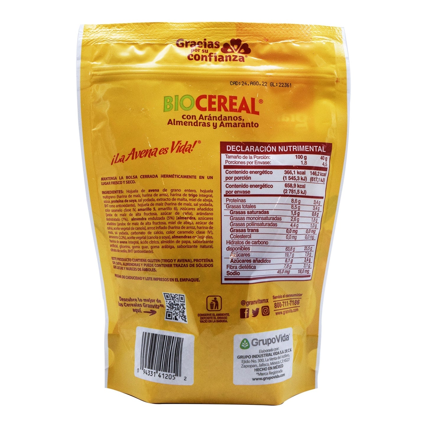 Cereal Con Arandanos Y Amaranto 180 G (GRANVITA)