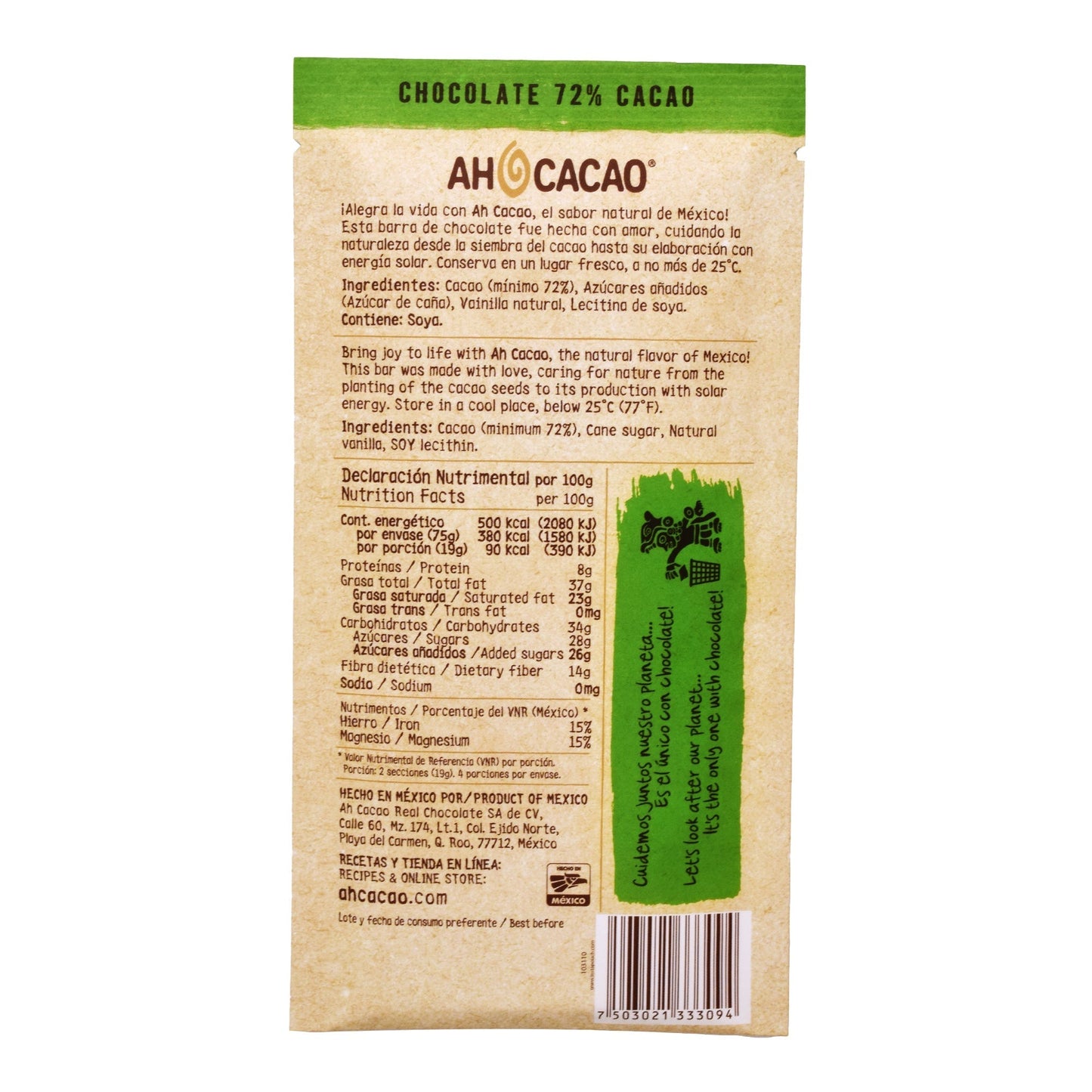 Chocolate 72 % Cacao 75 G (AH CACAO)