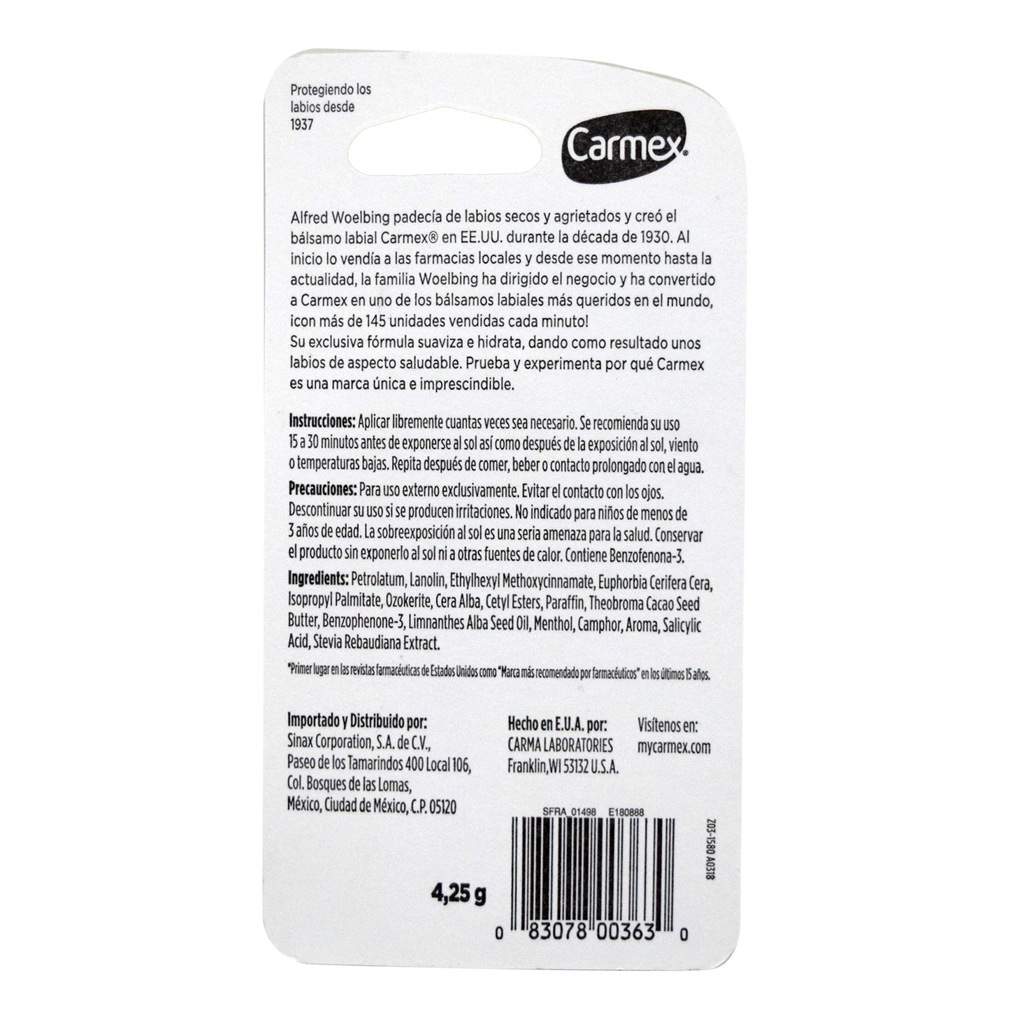 Balsamo Labial 4.25 G (Paquete 12) (CARMEX)