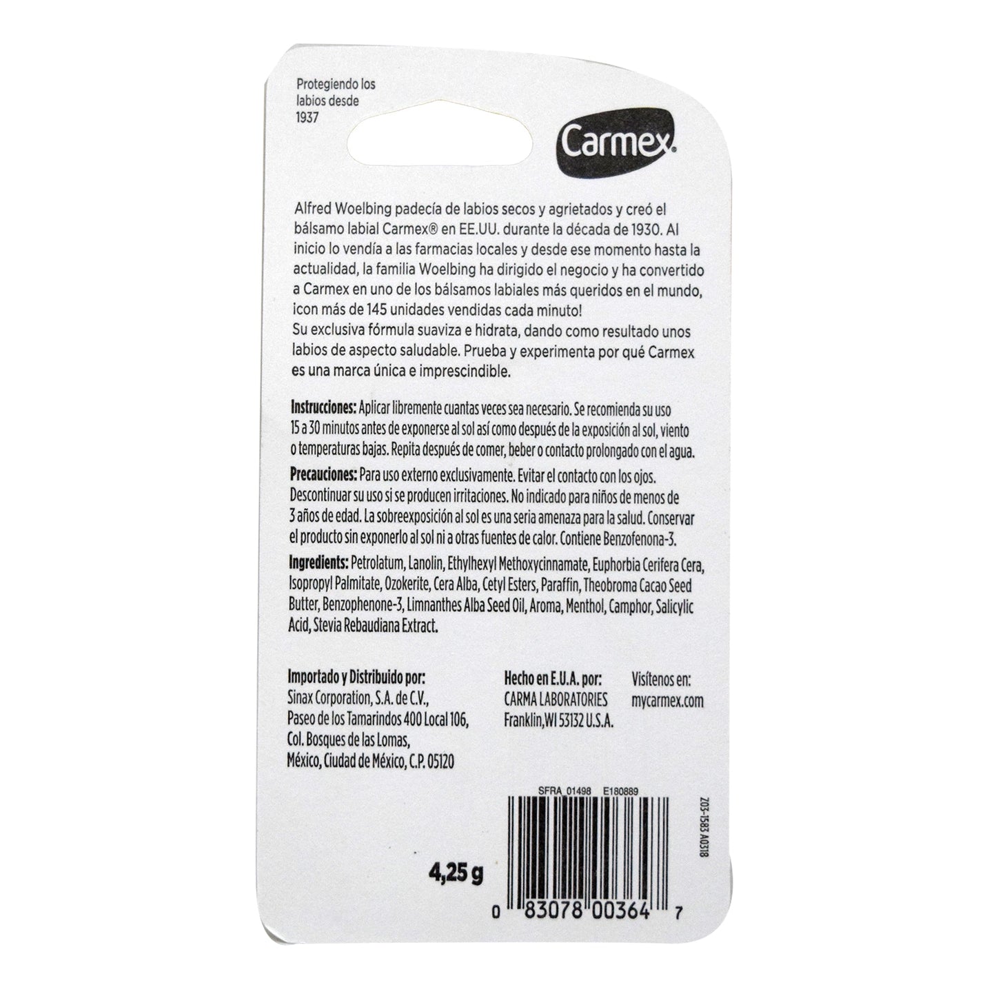 Balsamo Labial Cereza 4.25 G (Paquete 12) (CARMEX)