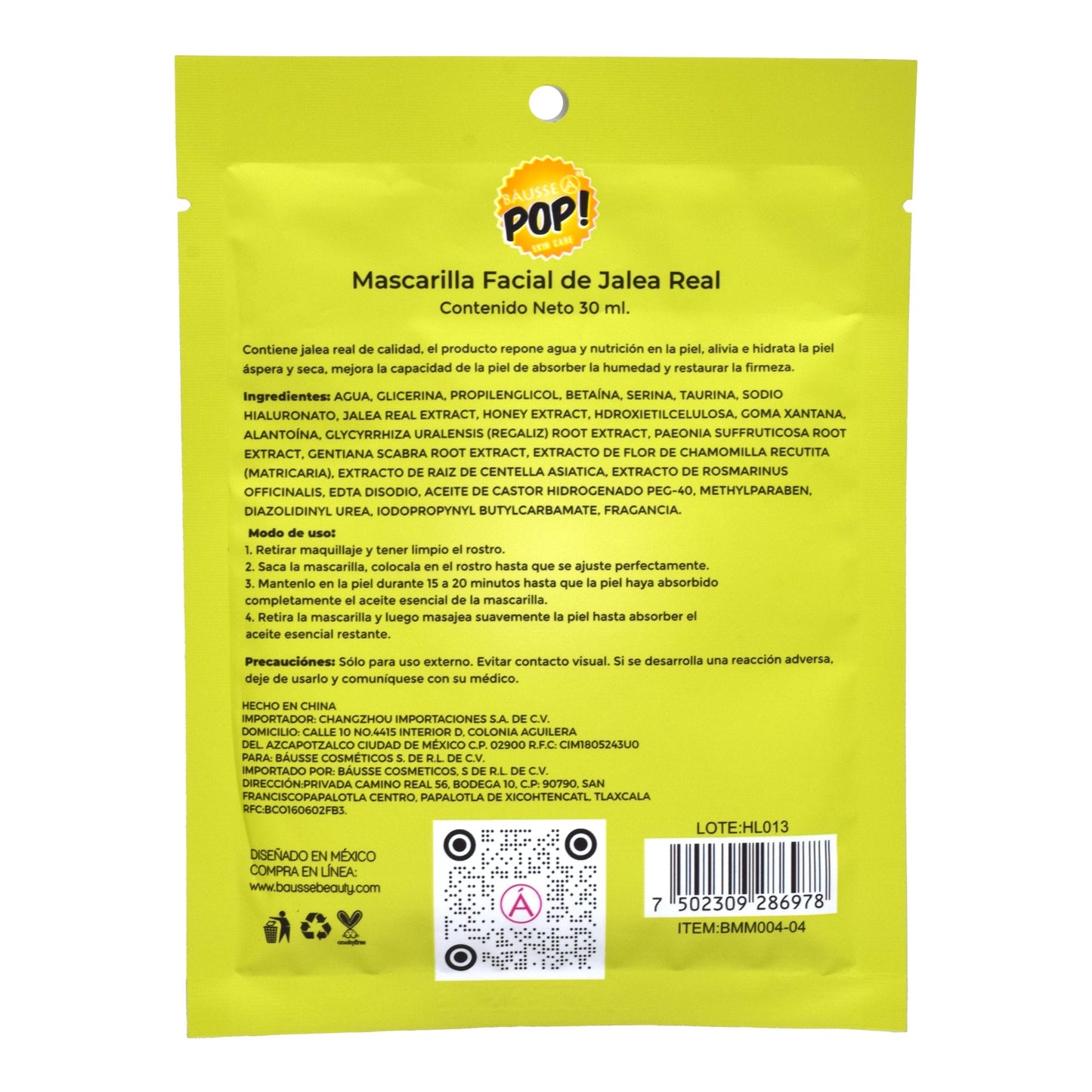 Mascarilla Facial Jalea Real 1 Pieza (Paquete 20) (BAUSSE)