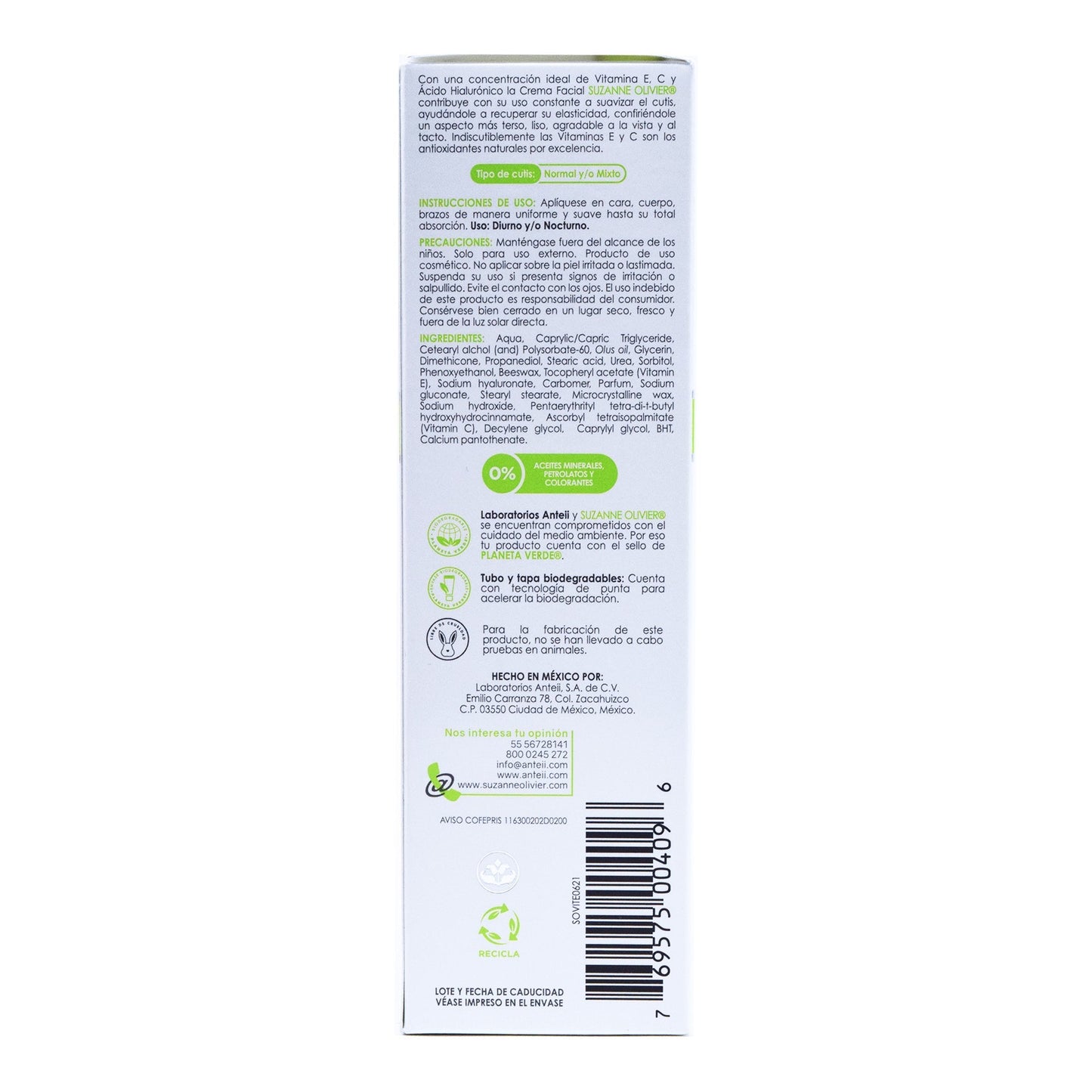 Crema Con  Vit E Acido Hialuronico Y Vit C 113 G (SUZANNE OLIVIER)