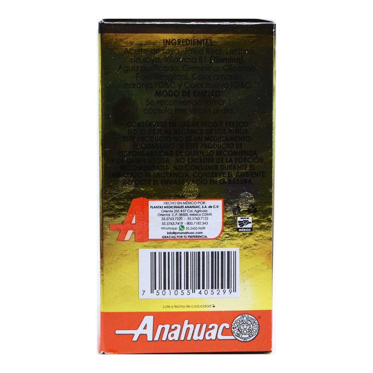 Jalea Real Con Tiamina Reforzada 100 Cápsulas (ANAHUAC)