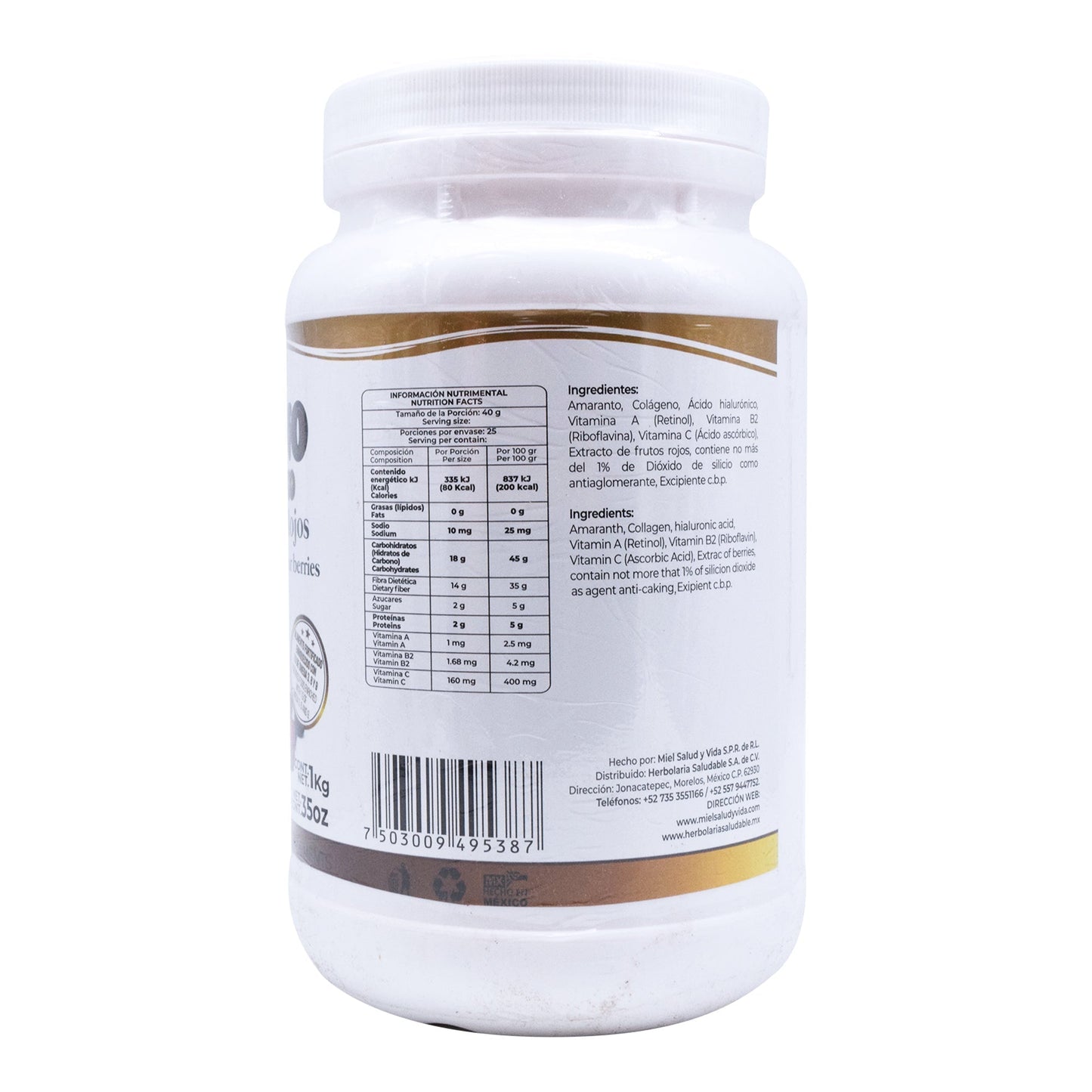Colageno Y Acido Hialuronico Frutos Rojos 1 Kg (PRETTY BEE)