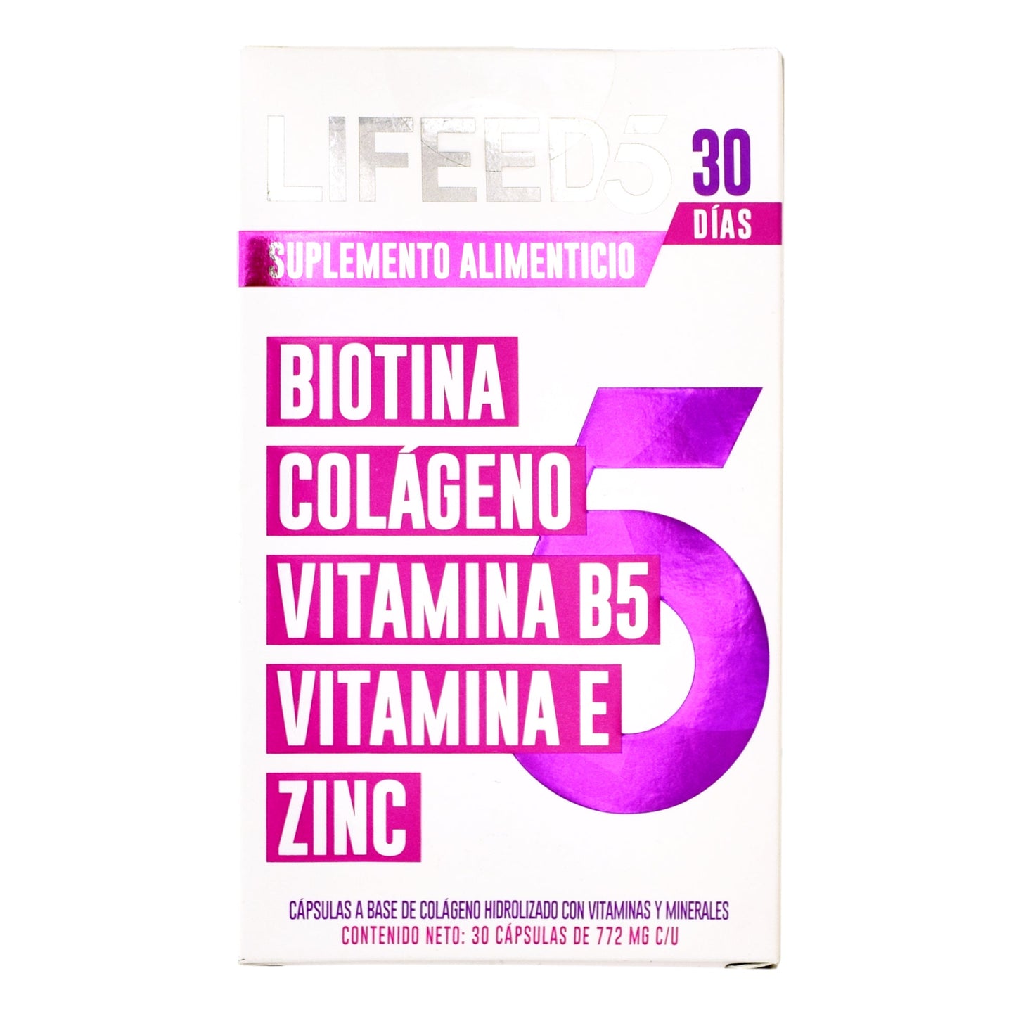 Biotina Colageno Vitamina B5  E Zinc 30 Cápsulas (LIFFED5)