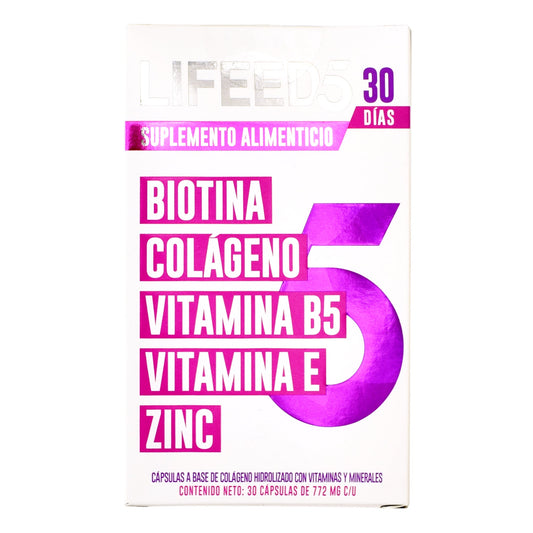 Biotina Colageno Vitamina B5  E Zinc 30 Cápsulas (LIFFED5)