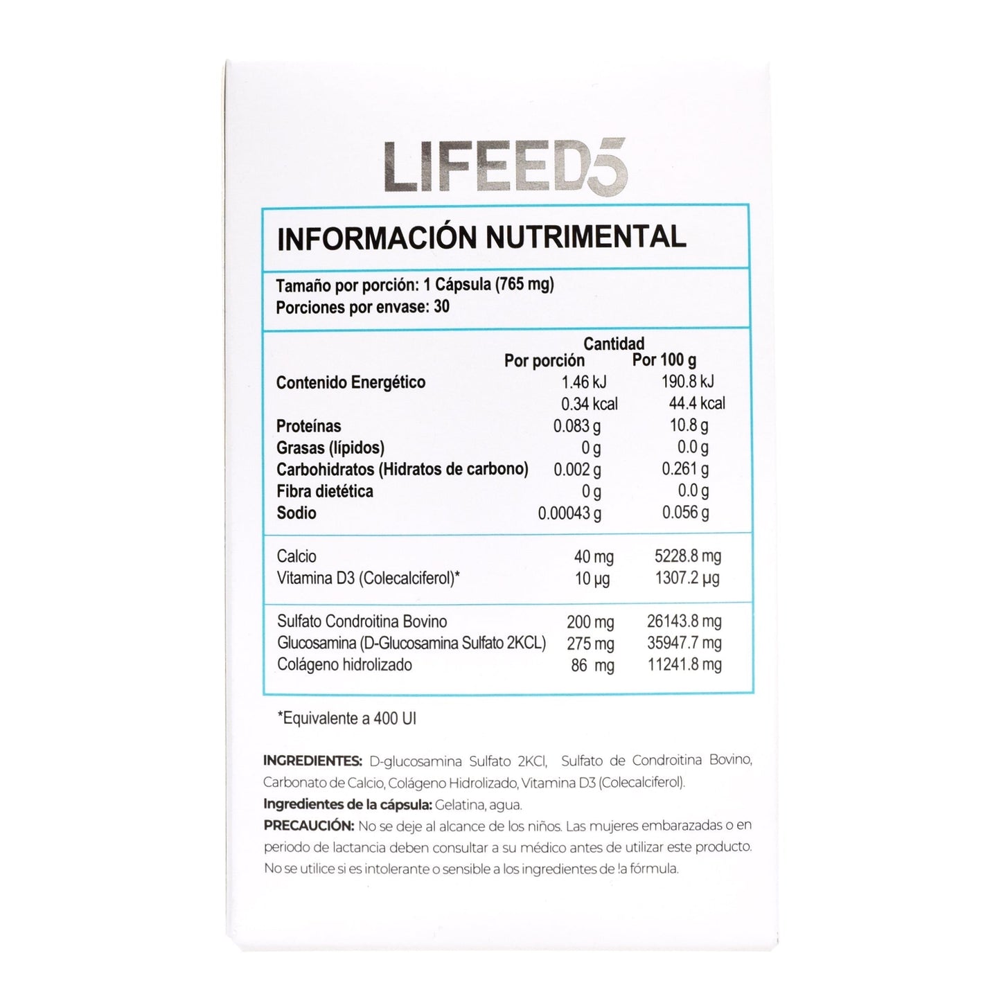 Glucosamina Calcio Vitamina D Colageno 30 Cápsulas (LIFFED5)