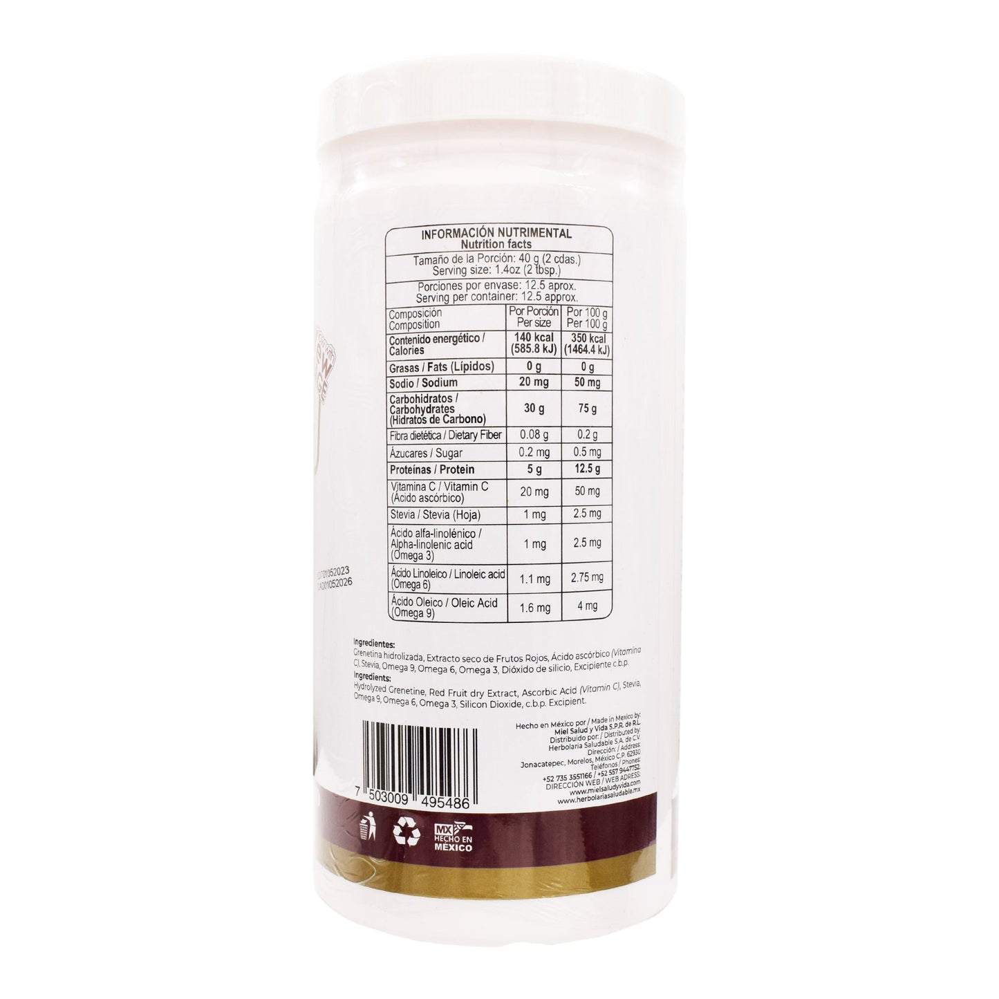 Grenetina Hidrolizada Sabor Frutos Rojos 500 G (PRETTY BEE)