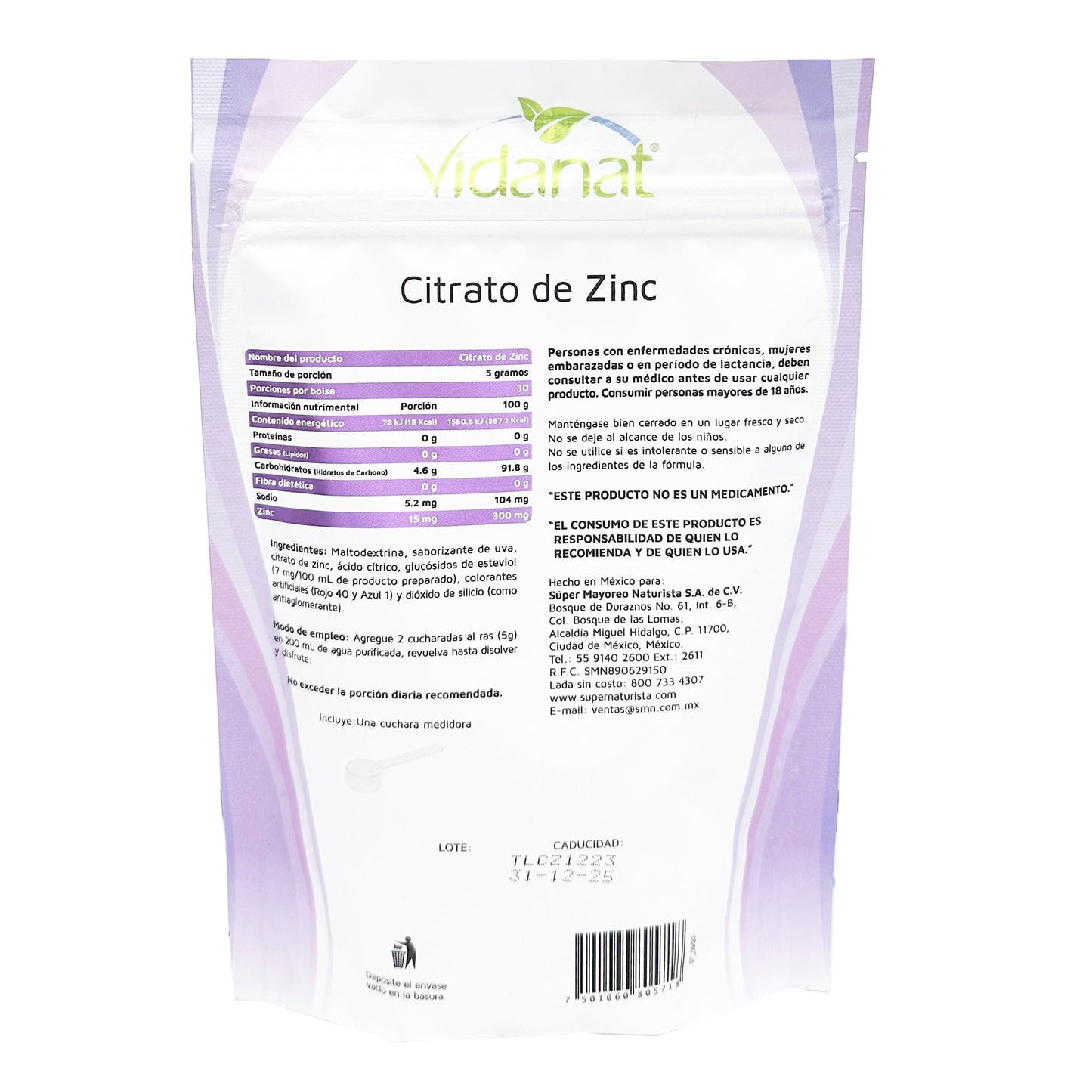 Citrato De Zinc Uva 150 G (VIDANAT)