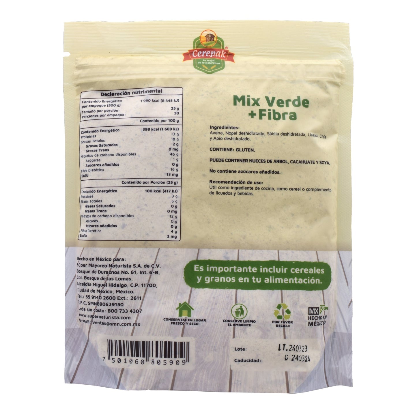 Mix Verde Mas Fibra 500 G (CEREPAK)