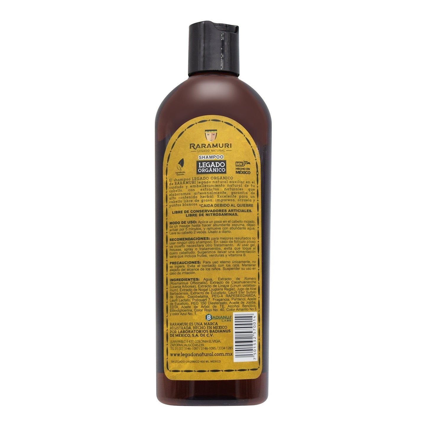Shampoo Legado Organico 400 Mililitros (RARAMURI)