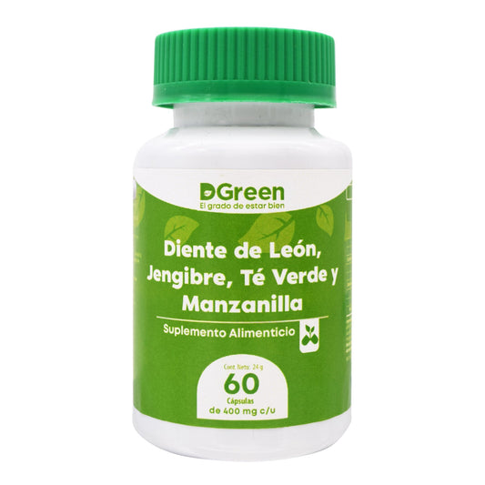 Diente De Leon Jengibre Te Verde Manzanilla 60 Cápsulas (DGREEN)